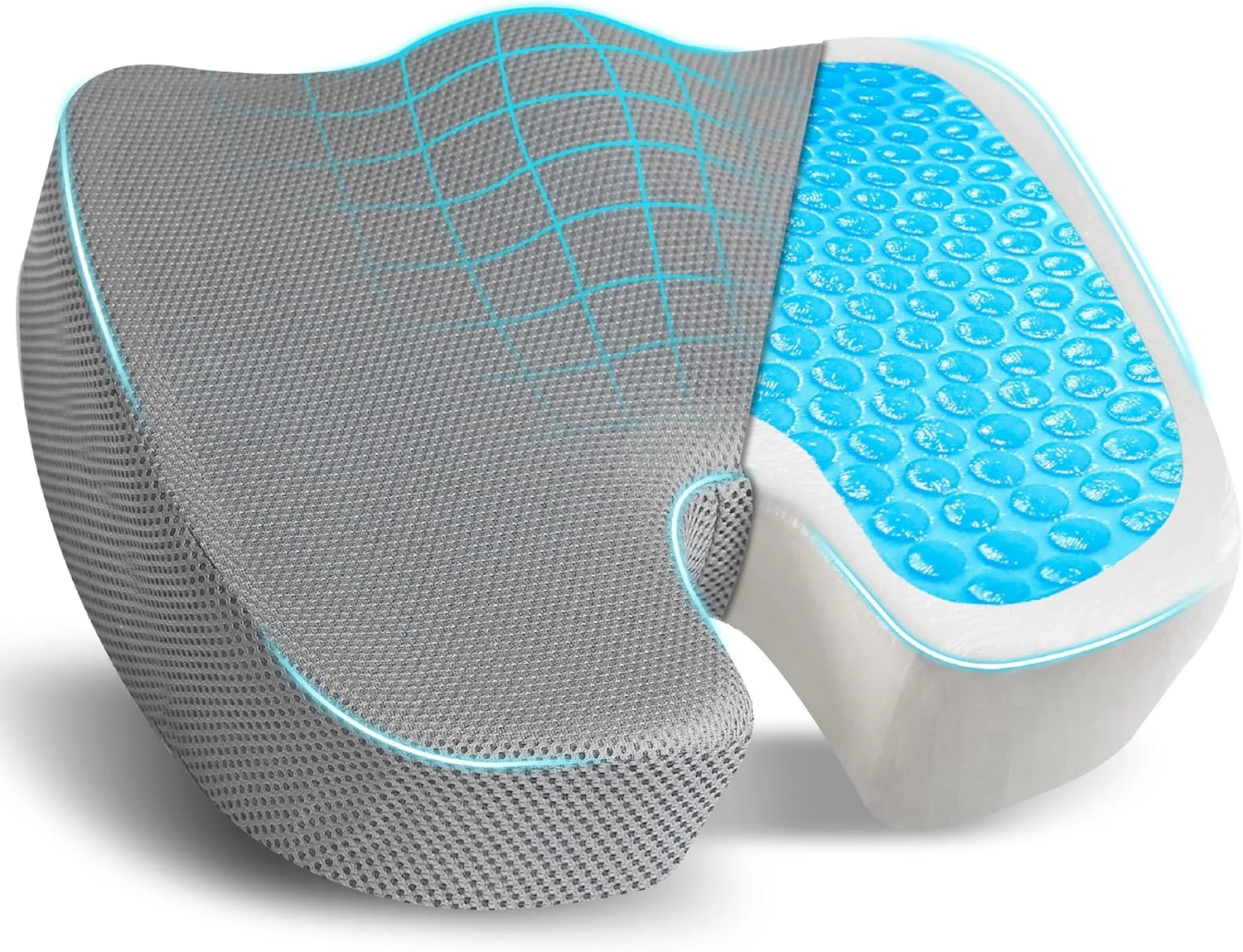 بالشتک ژله‌ای صندلی EcoNour برای تسکین درد دنبالچه | بالشتک صندلی کامپیوتر برای کمردرد | بالشتک ژله‌ای صندلی اداری برای استخوان دنبالچه | بالشتک ارگونومیک ضد لغزش برای سیاتیک و کمردرد (خاکستری)