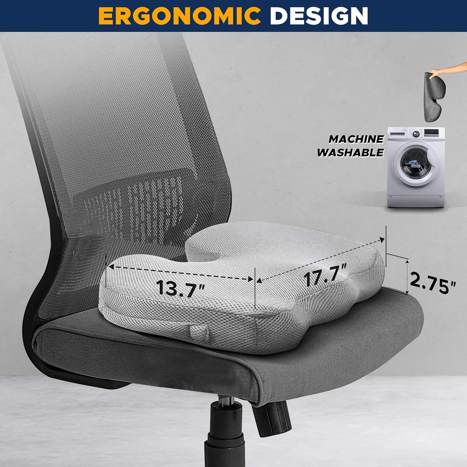 بالشتک ژله‌ای صندلی EcoNour برای تسکین درد دنبالچه | بالشتک صندلی کامپیوتر برای کمردرد | بالشتک ژله‌ای صندلی اداری برای استخوان دنبالچه | بالشتک ارگونومیک ضد لغزش برای سیاتیک و کمردرد (خاکستری)