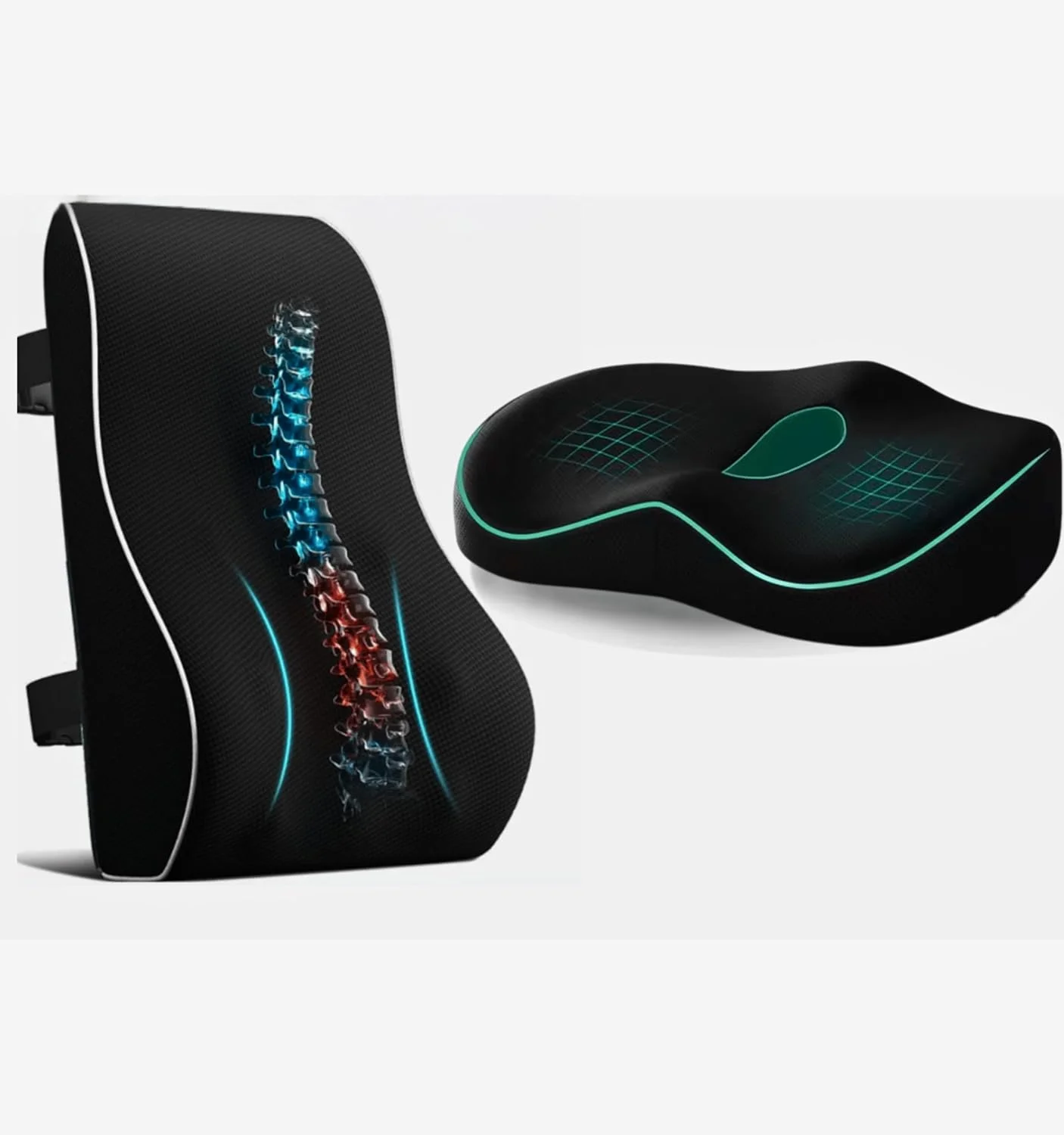 ست پشتیبانی از کمر و نشیمنگاه برای راحتی روزانه - بالشتک های فوم حافظه دار ارگونومیک برای دفتر، ماشین و خانه | تسکین درد کمر و دنبالچه، بهبود وضعیت بدنی، تنفس پذیر، تسکین در تمام طول روز ست پشتیبانی از کمر و نشیمنگاه برای راحتی روزانه - بالشتک های فوم حافظه دار ارگونومیک برای دفتر، ماشین و خانه | تسکین درد کمر و دنبالچه، بهبود وضعیت بدنی، تنفس پذیر، تسکین در تمام طول روز