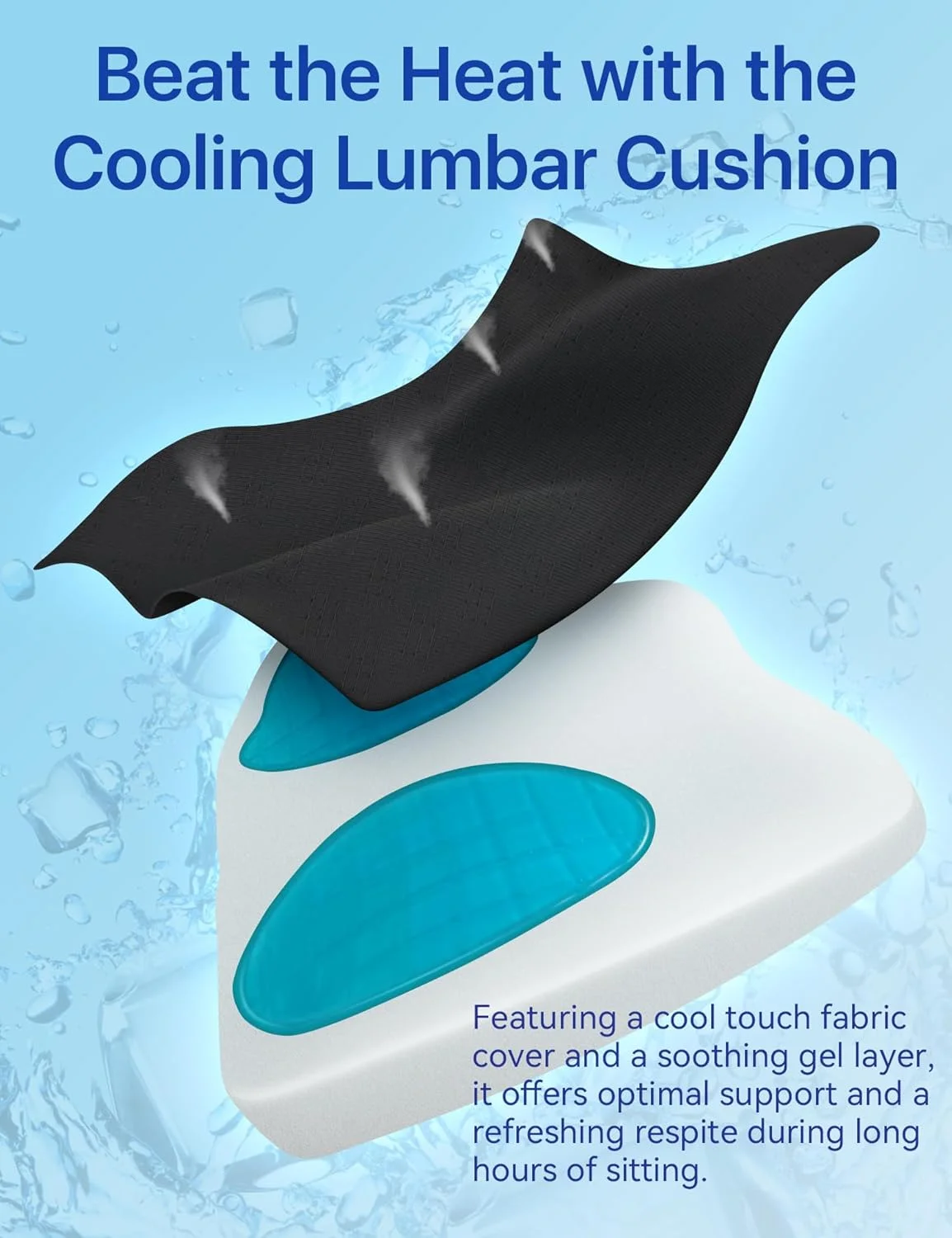 بالشتک طبی ارگونومیک برای پشتی کمر، فوم مموری ژل دار برای صندلی خودرو، صندلی اداری و صندلی گیمینگ، پشتی با روکش سازگار با پوست و بندهای قابل تنظیم دوبل، مشکی