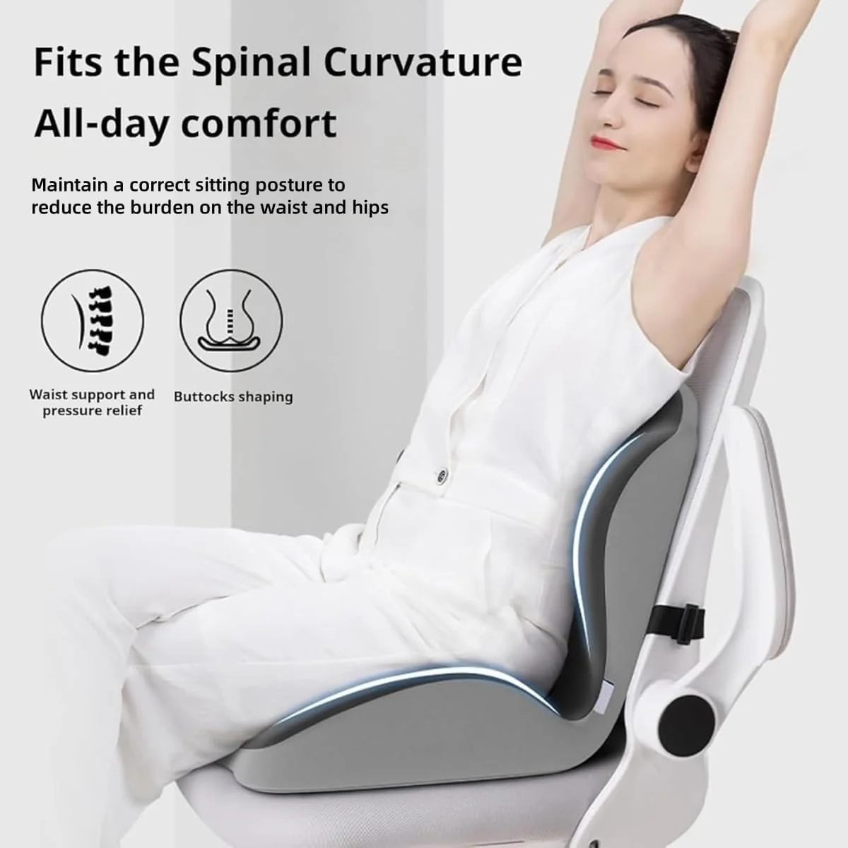 بالشتک صندلی و پشتی سویولی، پشتیبانی از کمر سویولی، بالشتک صندلی فوم حافظه دار ارگونومیک، بالشتک های یکپارچه صندلی L شکل، پشتیبانی از کمر و تسکین سیاتیک برای نشستن طولانی مدت (مشکی)