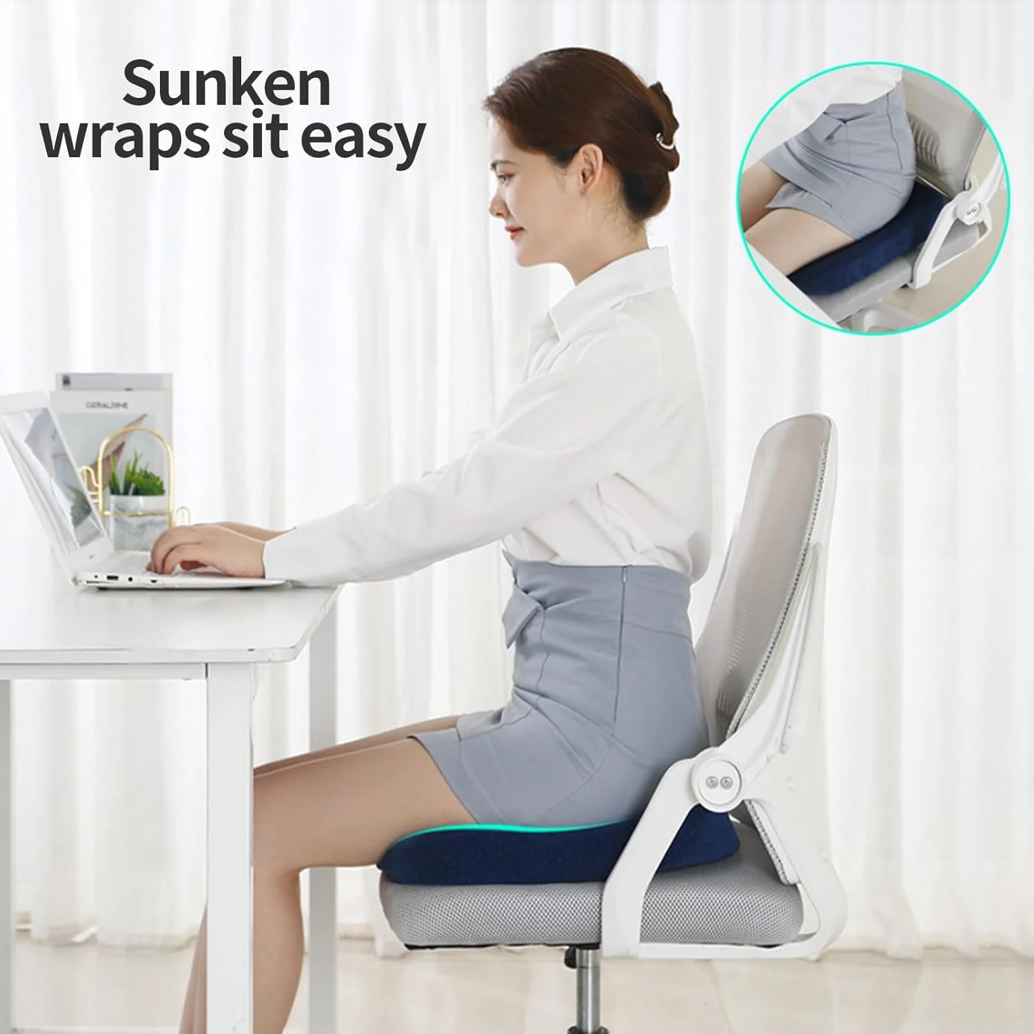 بالشتک صندلی ارگونومیک، پد صندلی ضد لغزش، پد فوم حافظه دار برای نشستن طولانی مدت، تسکین درد دنبالچه، سیاتیک، کمردرد، بالش حمایت از باسن برای صندلی اداری، صندلی ماشین، صندلی گیمینگ، سرمه ای