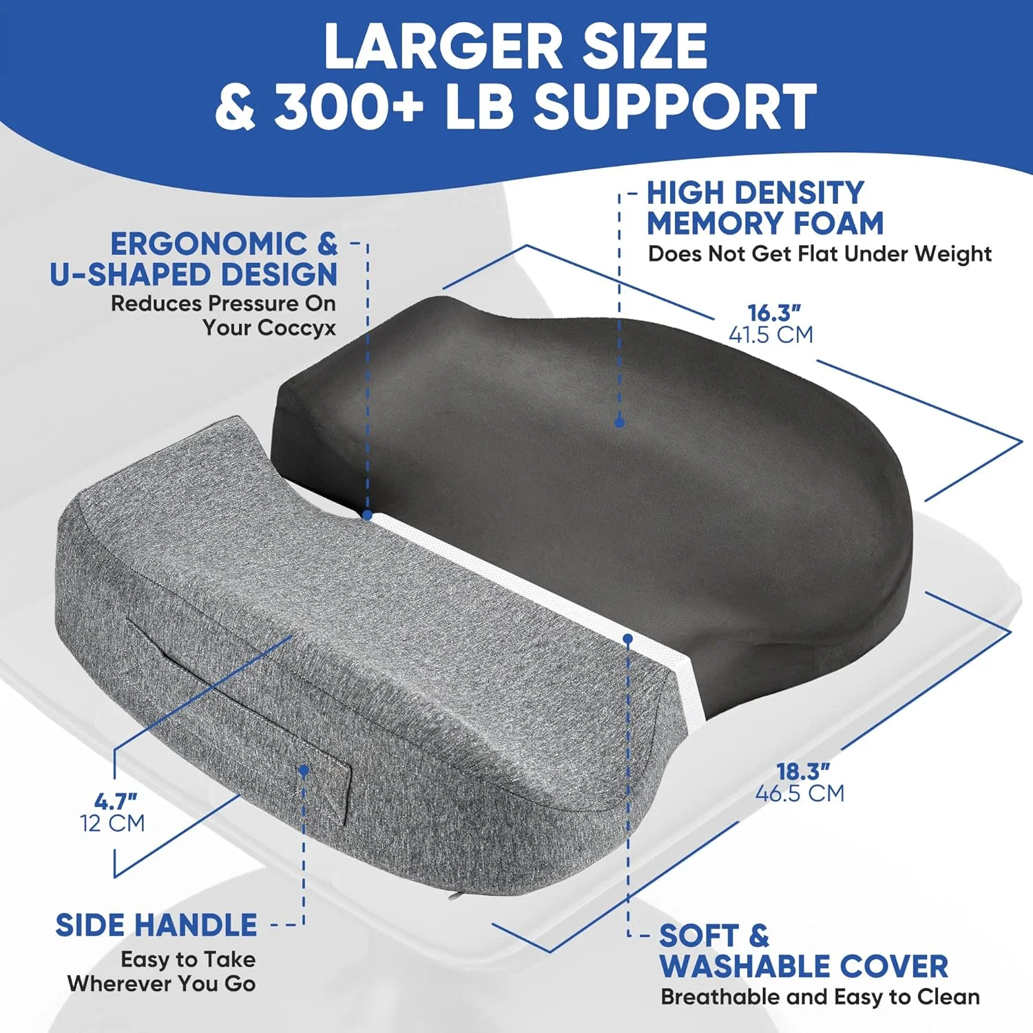 بالشتک صندلی EVERREST سایز بزرگ برای صندلی اداری - بالشت فوم حافظه دار ضخیم و فوق العاده پهن برای دنبالچه، سیاتیک و تسکین درد کمر - پد ضخیم برای نشستن طولانی مدت و بازی