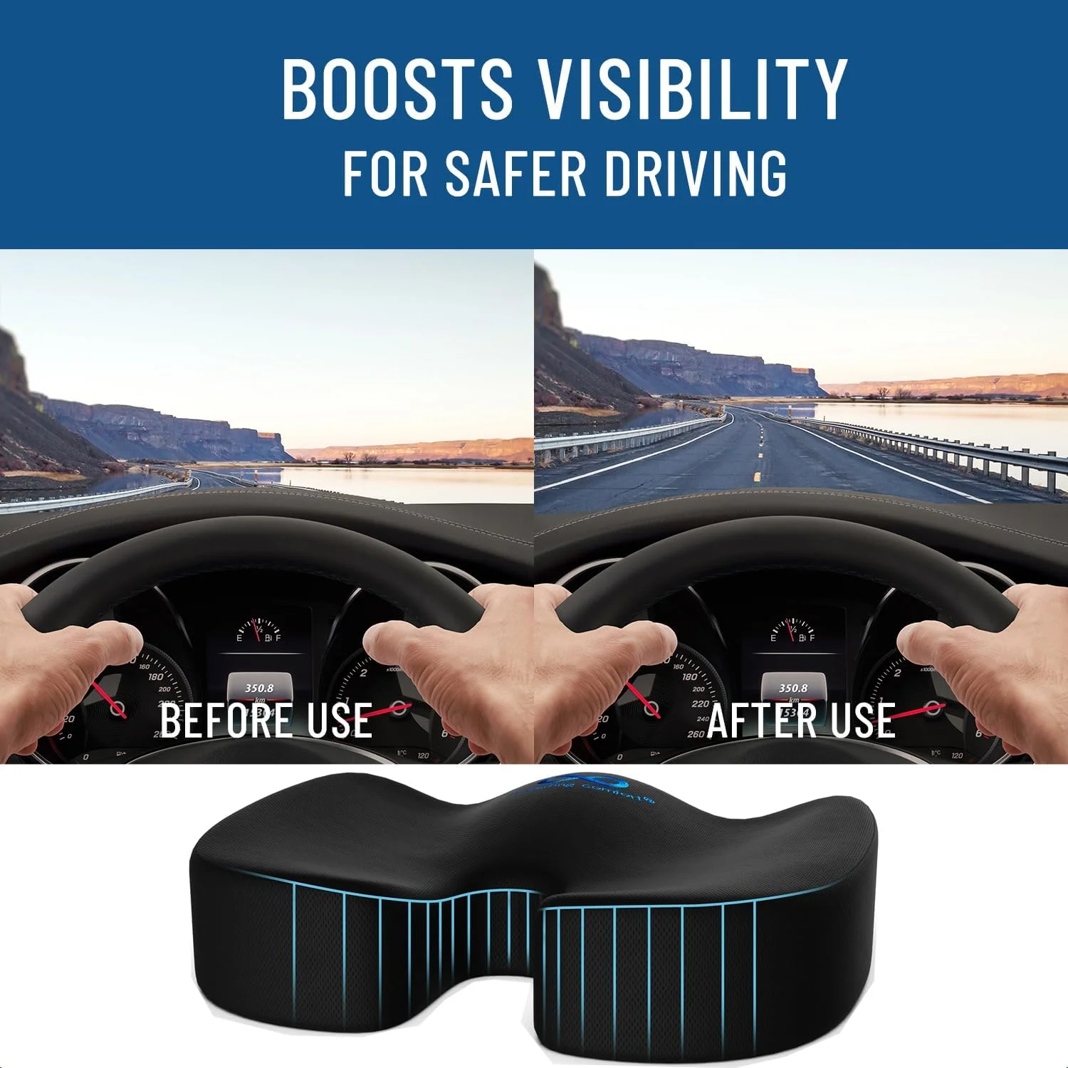 بالشتک صندلی فوم حافظه دار تزریق شده با ژل راحتی همیشگی - دارای تهویه - تسکین درد کمر، باسن، دنبالچه و سیاتیک - مشکی