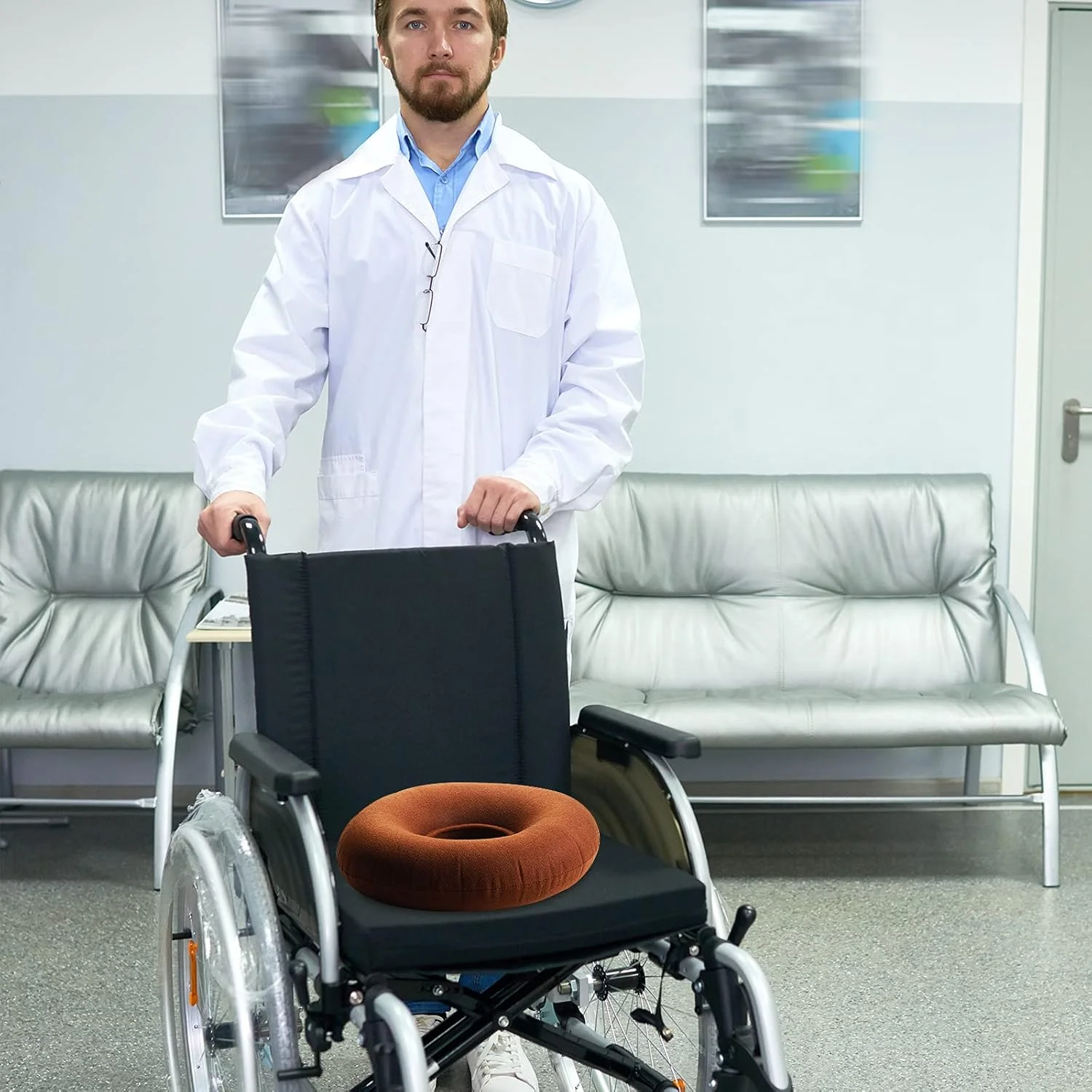 بالشتک بادی دوناتی Excefore، بسته 2 عددی، بالشتک صندلی قابل حمل و تنفسی حلقه ای گرد 15 اینچی با پمپ هوا، ایده آل برای خانه، صندلی اداری، ویلچر، صندلی ماشین، مسافرت، 2 رنگ (خاکستری، قهوه ای روشن)