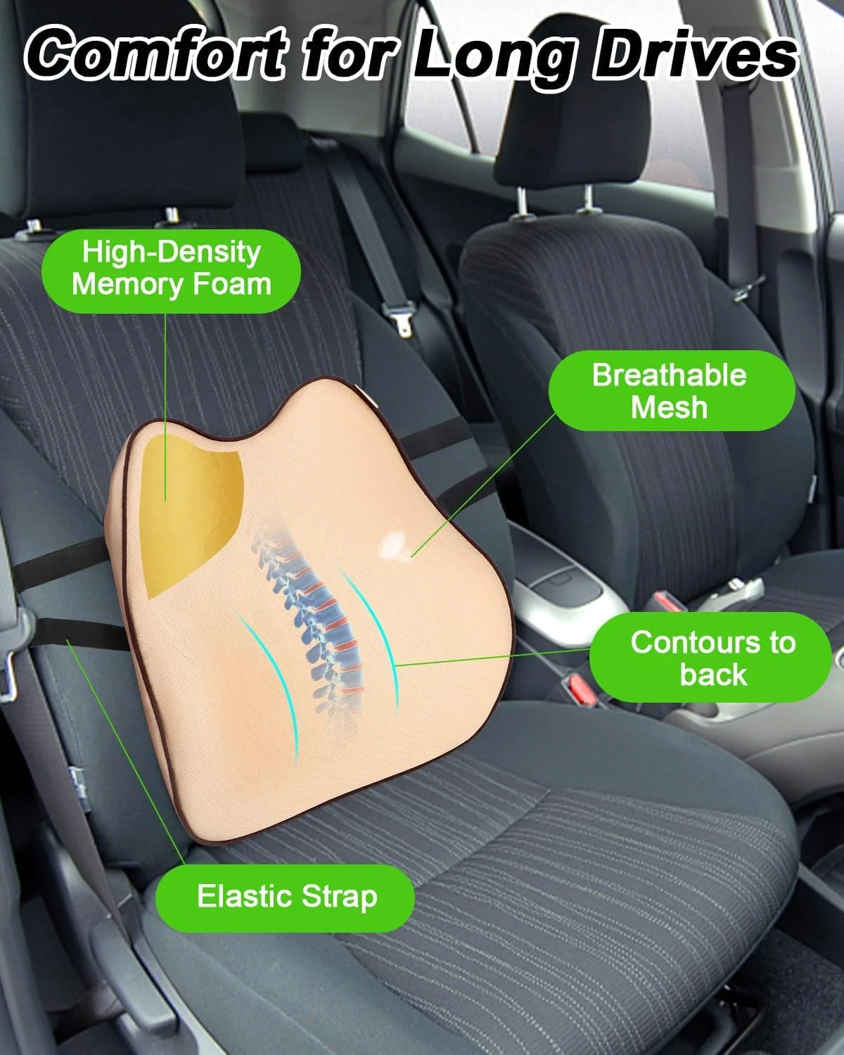 بالشتک پشتی طبی فوم حافظه‌دار برای صندلی اداری، پشتیبانی کمر ارگونومیک فوم حافظه‌دار برای خودرو، بالشتک پشتی فوم حافظه‌دار برای صندلی، خودرو، مبل