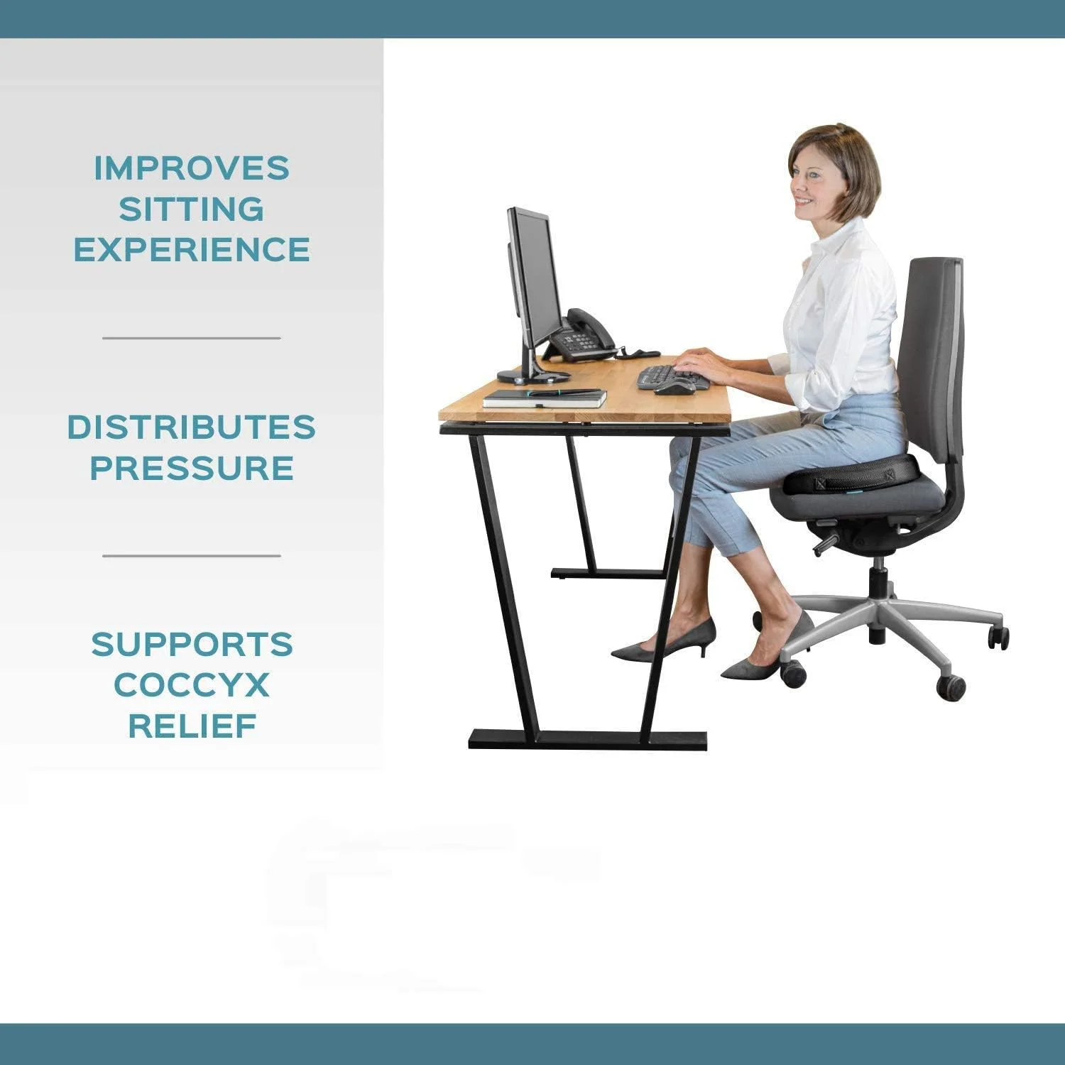 بالشتک صندلی ژله ای تقویت شده، فوم حافظه دار ارتوپدی ضد لغزش برای دنبالچه، مناسب صندلی اداری و خودرو