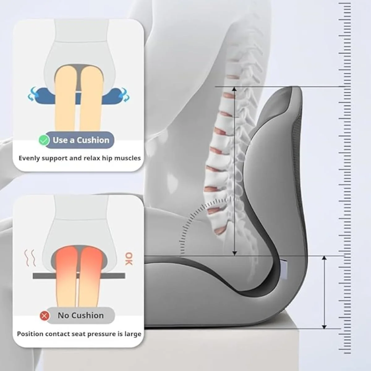 بالشتک صندلی و پشتی سویولی، پشتیبانی از کمر سویولی، بالشتک صندلی فوم حافظه دار ارگونومیک، بالشتک های یکپارچه صندلی L شکل، پشتیبانی از کمر و تسکین سیاتیک برای نشستن طولانی مدت (مشکی)
