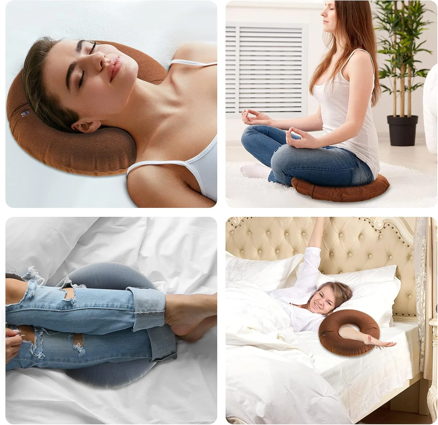 بالشتک بادی دوناتی Excefore، بسته 2 عددی، بالشتک صندلی قابل حمل و تنفسی حلقه ای گرد 15 اینچی با پمپ هوا، ایده آل برای خانه، صندلی اداری، ویلچر، صندلی ماشین، مسافرت، 2 رنگ (خاکستری، قهوه ای روشن)