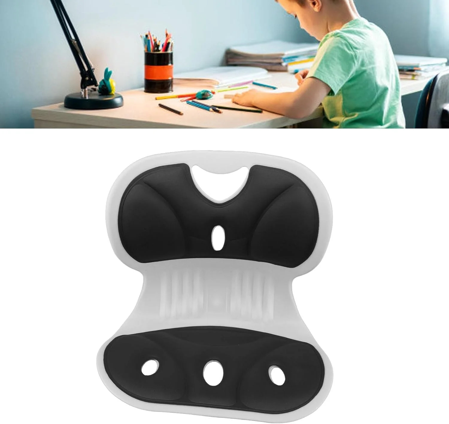 پشتیبانی ارگونومیک از کمر صندلی، کوسن صندلی اداری، پشتیبانی کمری برای صندلی، اصلاح کننده وضعیت بدنی قابل حمل، کوسن صندلی خودرو با طراحی گلبرگی برای محافظت از کمر (مشکی)