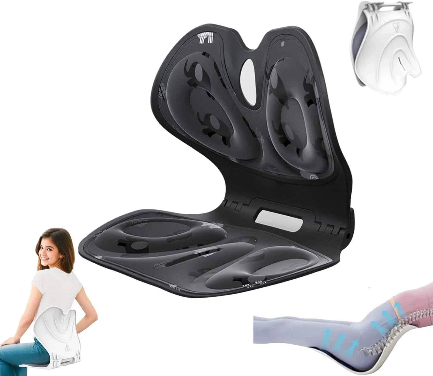 تصحیح کننده ارگونومیک و تاشو پشتی کمر برای صندلی، تصحیح کننده وضعیت کمر برای مطالعه بانوان، آقایان و کودکان، پشتیبانی برای تسکین درد کمر برای صندلی میز کار، تخت و کف اتاق خانه و اداره