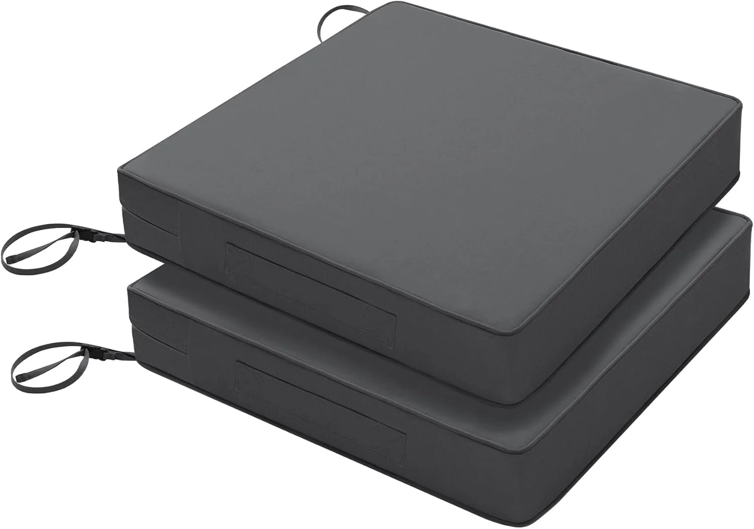 بالشتک صندلی پاسیو Favoyard، 48x48 سانتی متر، ضد آب، مناسب مبلمان فضای باز، مقاوم در برابر رنگ، بالشتک صندلی مبل باغ با دسته و بندهای قابل تنظیم، ست 2 عددی، خاکستری تیره