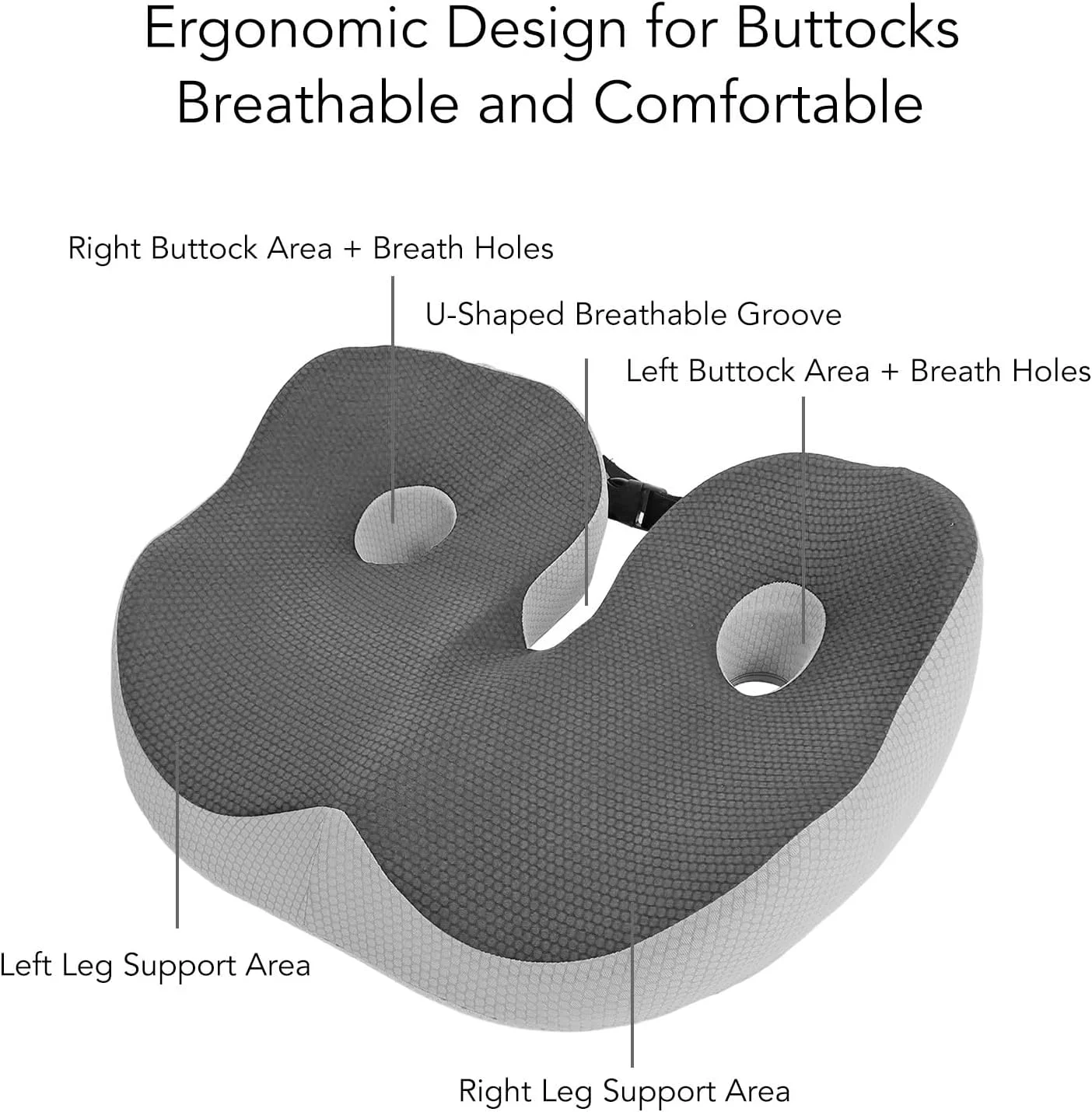 بالشتک فوم حافظه دار Fafeicy برای صندلی اداری با بند قابل تنظیم برای تسکین درد دنبالچه و سیاتیک و پشتیبانی راحت (خاکستری تیره)