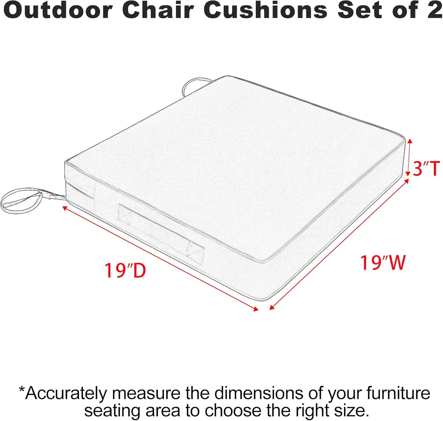 بالشتک صندلی پاسیو Favoyard، 48x48 سانتی متر، ضد آب، مناسب مبلمان فضای باز، مقاوم در برابر رنگ، بالشتک صندلی مبل باغ با دسته و بندهای قابل تنظیم، ست 2 عددی، خاکستری تیره