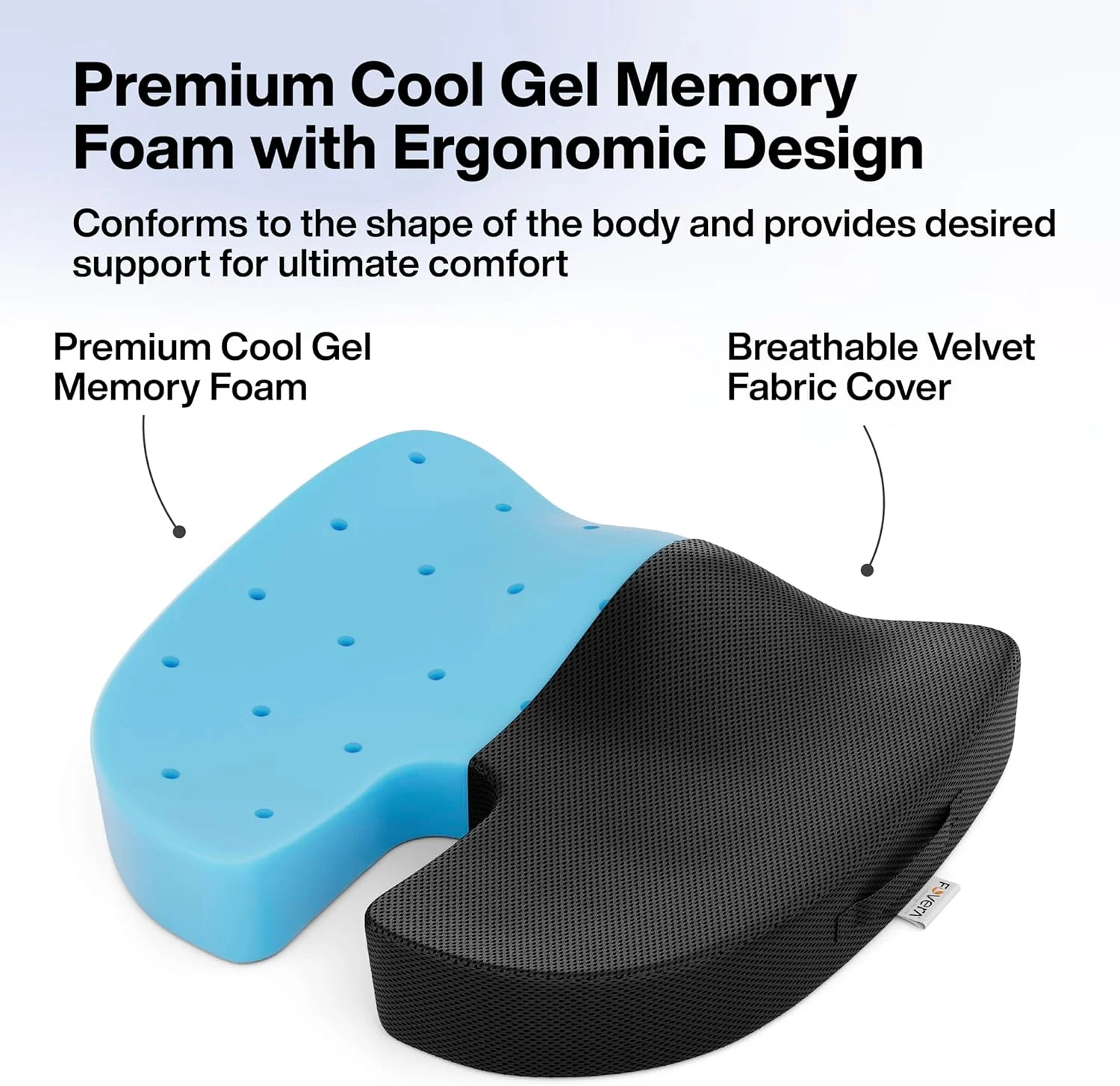 بالشتک دنبالچه ارتوپدی FOVERA، بالشتک صندلی، بالشتک صندلی خودرو، بالش نشیمن فوم حافظه دار برای تسکین درد دنبالچه، سیاتیک و کمر (L-بالای 65 کیلوگرم وزن، مشکی)