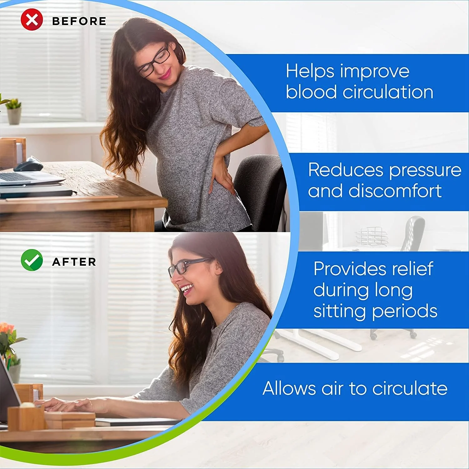 بالشتک صندلی ژله ای، بالشتک صندلی خودرو با ضخامت دو برابر و قابلیت تنفس، طراحی لانه زنبوری بالشتک ژله ای خنک، بالشتک صندلی با پشتیبانی کمری با روکش ضد لغزش برای صندلی اداری منزل، ویلچر خودرو