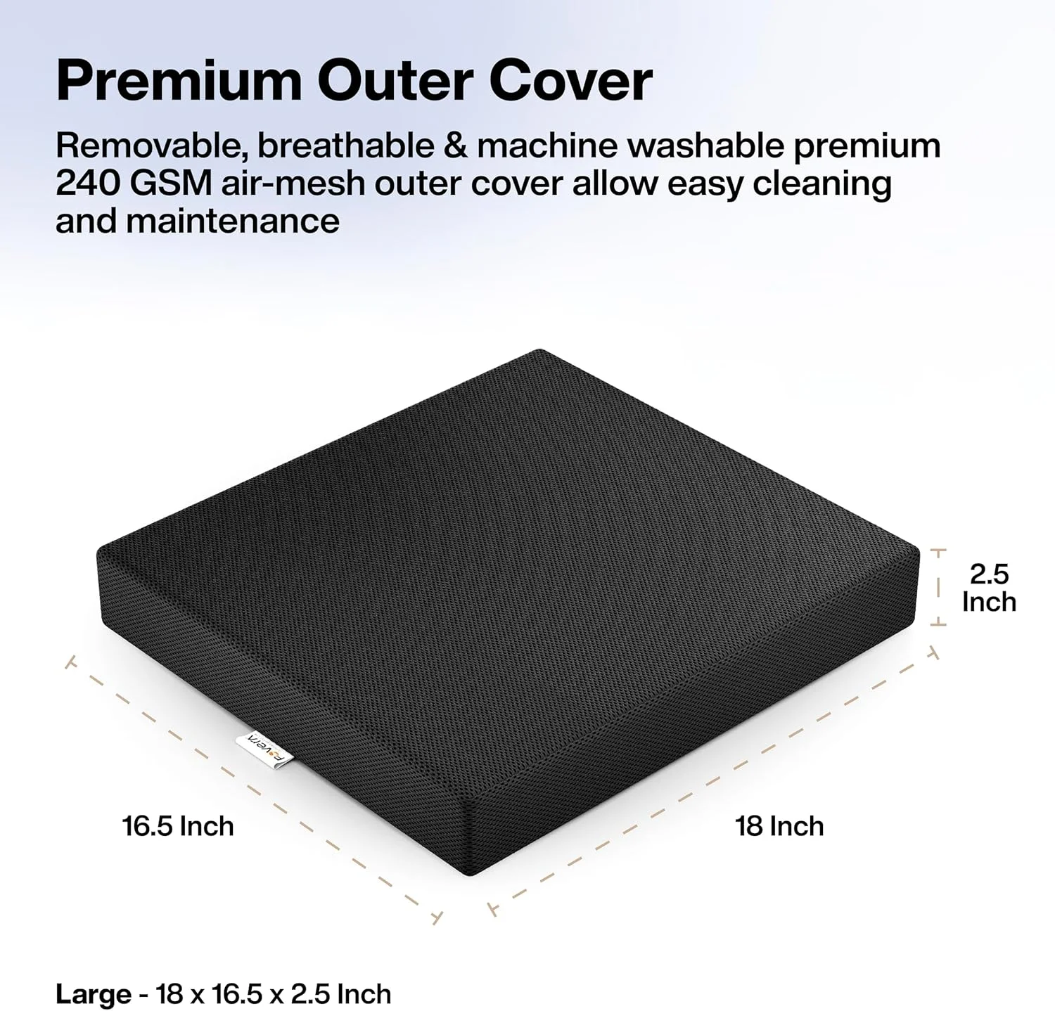 بالشتک صندلی FOVERA - بالشتک سه لایه فوم برای صندلی اداری، خانگی و صندلی خودرو - برای درد پایین کمر و حمایت از استخوان نشیمنگاه برای نشستن راحت (سایز بزرگ - 45.72x41.91x6.35 سانتی متر، مشکی)