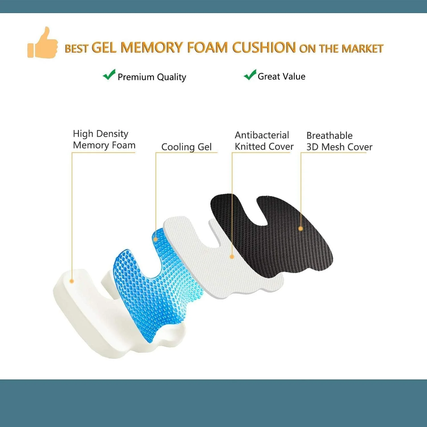 بالشتک صندلی ژله ای تقویت شده - بالشتک استخوانی ژله ای و فوم حافظه دار طبی ضد لغزش برای درد دنبالچه - بالشتک صندلی ماشین اداری - تسکین درد سیاتیک و کمر (A) بالشتک صندلی ژله ای تقویت شده - بالشتک استخوانی ژله ای و فوم حافظه دار طبی ضد لغزش برای درد دنبالچه - بالشتک صندلی ماشین اداری - تسکین درد سیاتیک و کمر (A)