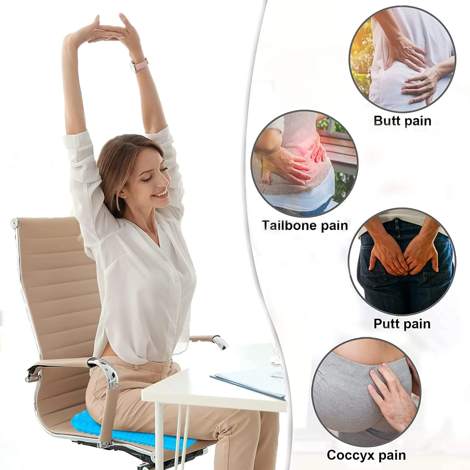 بالشتک صندلی ژله ای، بالشتک صندلی خودرو با ضخامت دو برابر و قابلیت تنفس، طراحی لانه زنبوری بالشتک ژله ای خنک، بالشتک صندلی با پشتیبانی کمری با روکش ضد لغزش برای صندلی اداری منزل، ویلچر خودرو