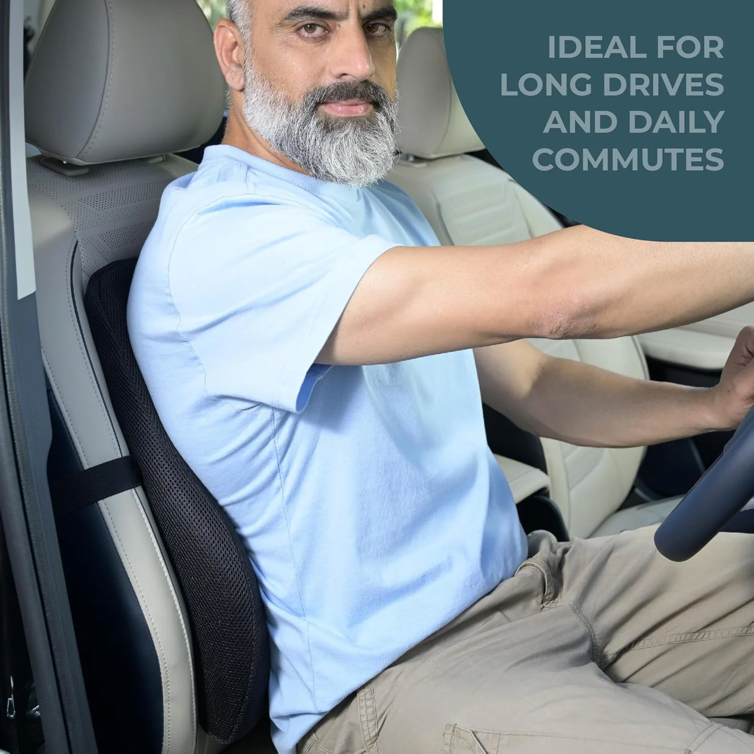 بالشتک پشتی برای صندلی و صندلی ماشین - بالشت مموری فوم ممتاز با روکش قابل جابجایی و شستشو (یونیورسال، توری هوای مشکی)