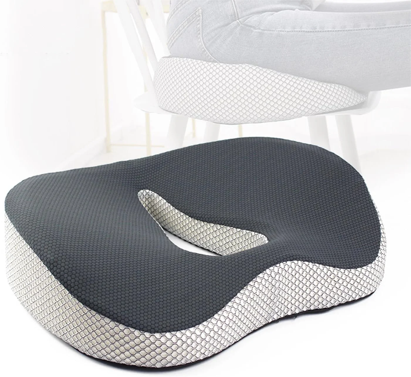 بالشتک صندلی فوم حافظه‌دار GGEROU برای صندلی اداری، بالشتک صندلی اداری با پوشش کامل سه بعدی برای تسکین درد دنبالچه، کمردرد، پشتیبانی بالشتک صندلی برای خانه، دفتر و راننده صندلی خودرو (A) (A)