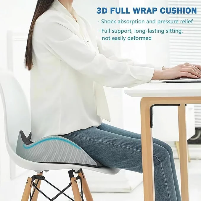 بالشتک صندلی فوم حافظه‌دار GGEROU برای صندلی اداری، بالشتک صندلی اداری با پوشش کامل سه بعدی برای تسکین درد دنبالچه، کمردرد، پشتیبانی بالشتک صندلی برای خانه، دفتر و راننده صندلی خودرو (A) (A)