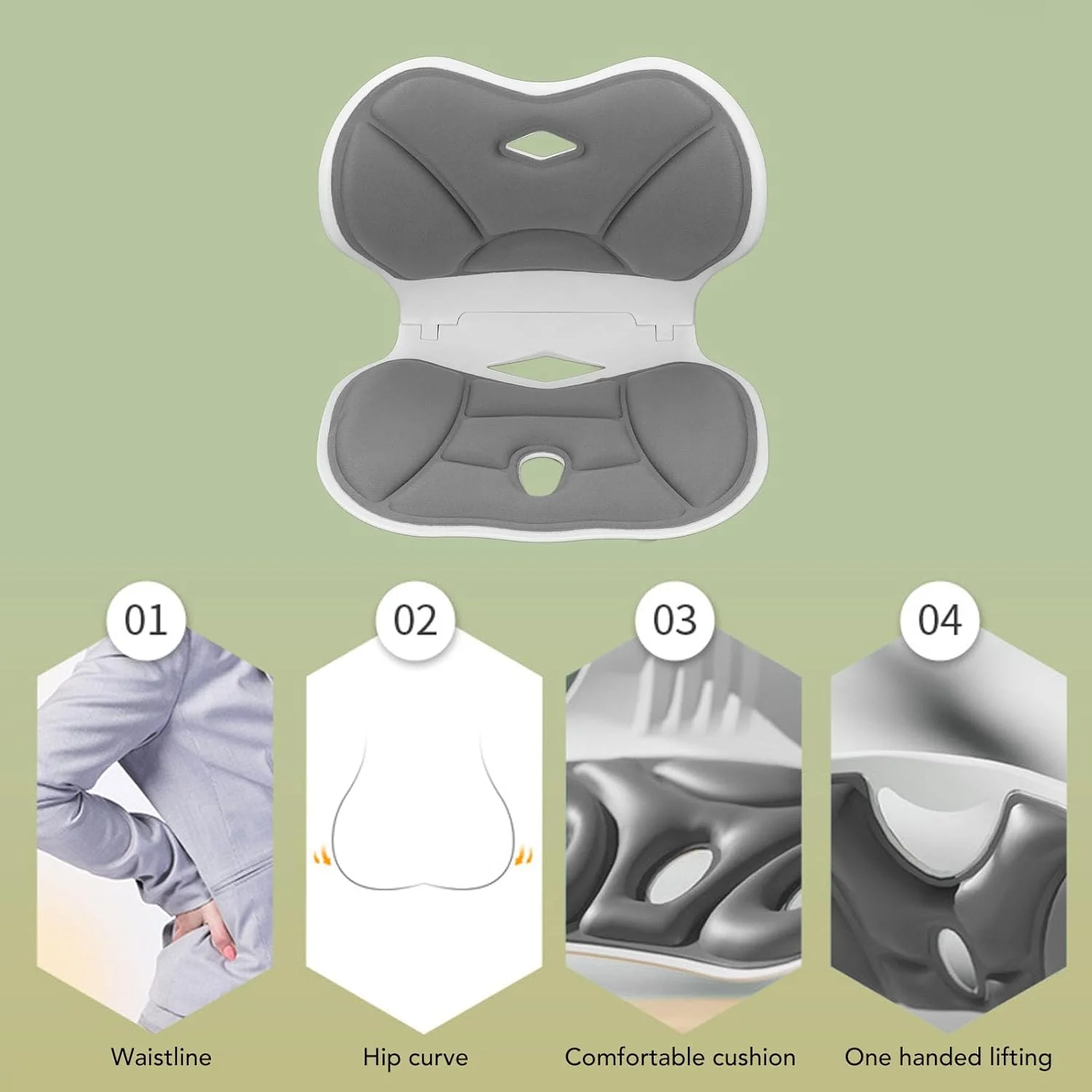پشتی صندلی ارگونومیک gernie، صاف کننده کمر برای اصلاح وضعیت بدنی مناسب و تسکین درد کمر، کوسن صندلی برای صندلی ها و صندلی زمینی (خاکستری)