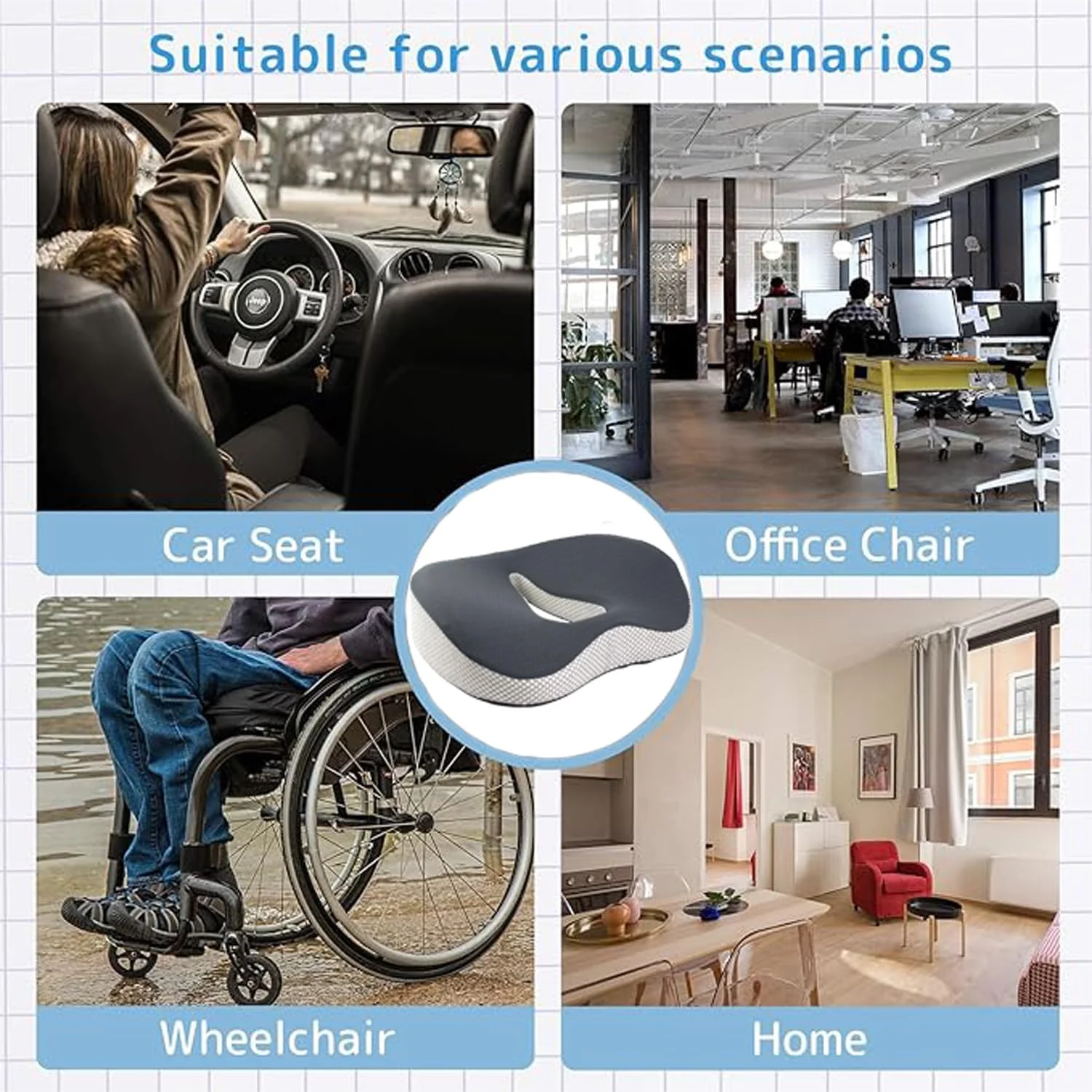 بالشتک صندلی فوم حافظه‌دار GGEROU برای صندلی اداری، بالشتک صندلی اداری با پوشش کامل سه بعدی برای تسکین درد دنبالچه، کمردرد، پشتیبانی بالشتک صندلی برای خانه، دفتر و راننده صندلی خودرو (A) (A)