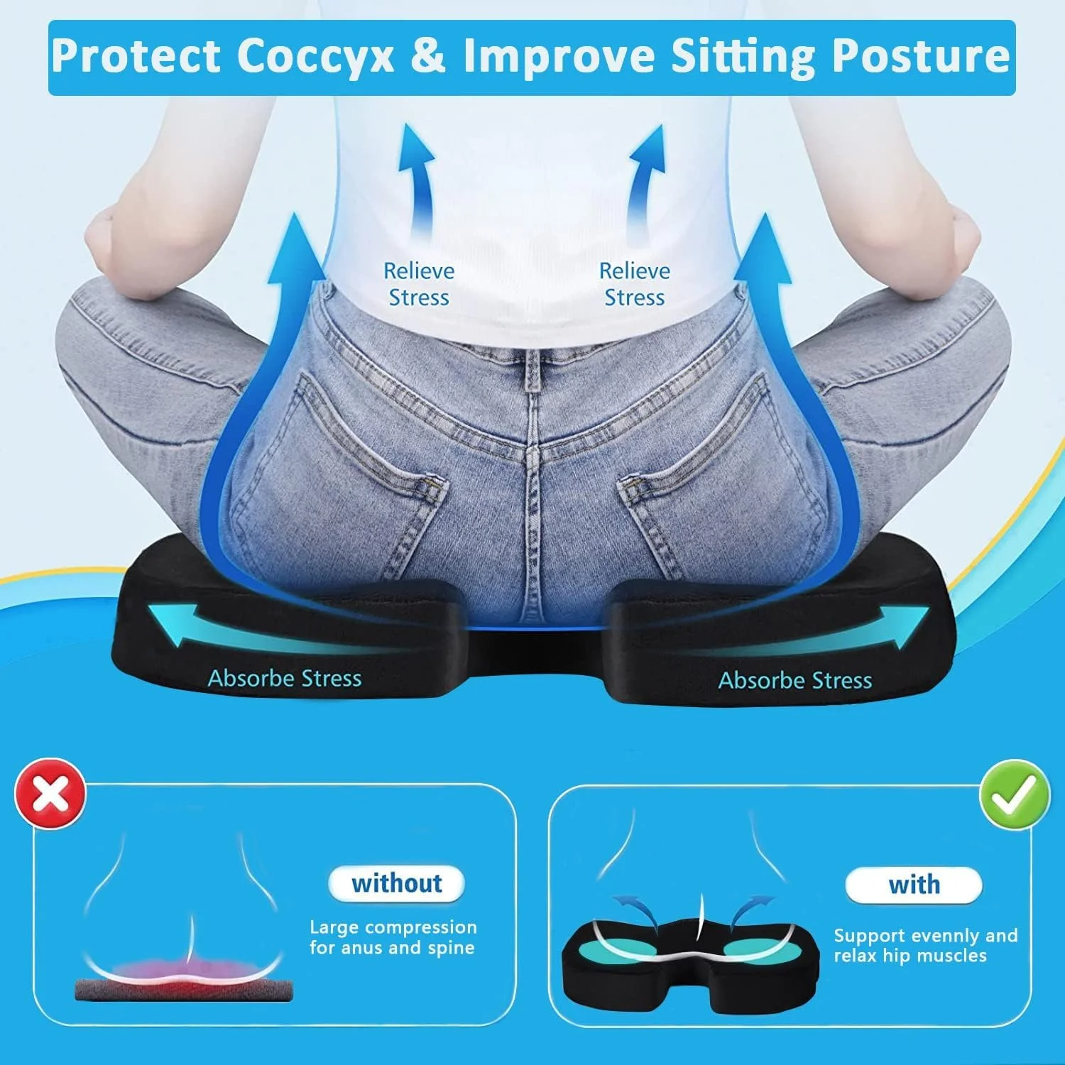 بالشتک صندلی دنبالچه گلوکلوز، پد صندلی ارتوپدی برای تسکین درد، بالشتک فوم حافظه دار با روکش برای صندلی اداری، ماشین، دنبالچه، سیاتیک، ویلچر (مشکی) بالشتک صندلی دنبالچه گلوکلوز، پد صندلی ارتوپدی برای تسکین درد، بالشتک فوم حافظه دار با روکش برای صندلی اداری، ماشین، دنبالچه، سیاتیک، ویلچر (مشکی)