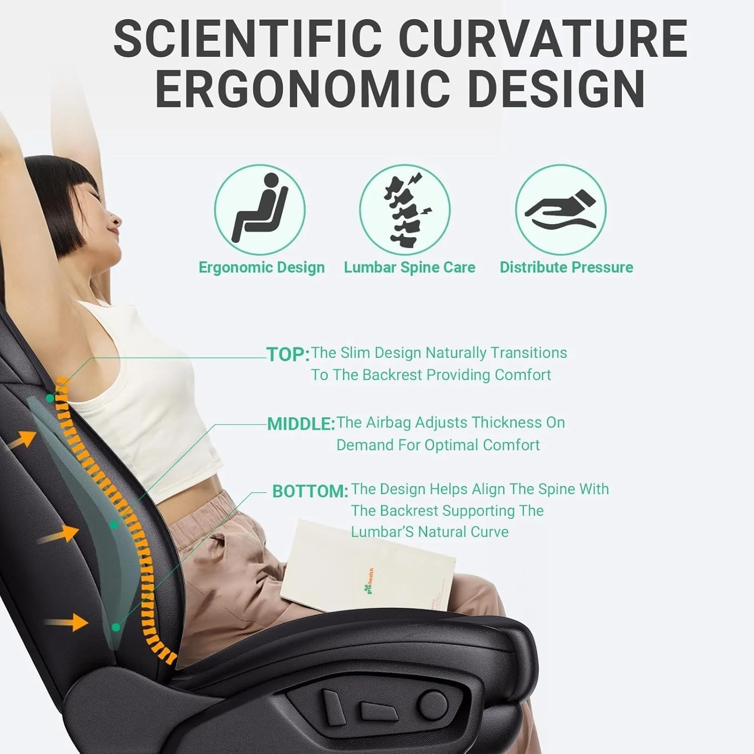 تکیه گاه طبی صندلی خودرو گرین هلث مدل SitRight Pro، فوم حافظه دار، پشتیبانی کامل از کمر، کوسن پشتی صندلی خودرو برای صندلی اداری تکیه گاه طبی صندلی خودرو گرین هلث مدل SitRight Pro، فوم حافظه دار، پشتیبانی کامل از کمر، کوسن پشتی صندلی خودرو برای صندلی اداری