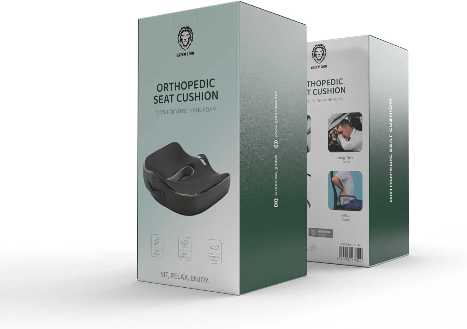 بالشتک صندلی طبی گرین لاین با فوم حافظه دار، قابل حمل، سازگار با پوست، پارچه نرم، 100% فوم پلی یورتان - مشکی