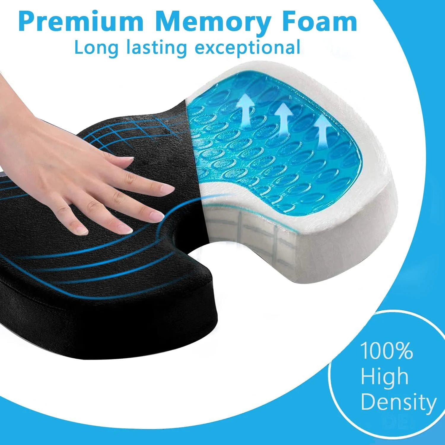 بالشتک صندلی گلوکلاز، پد ژله ای خنک کننده، بالش دنبالچه برای صندلی اداری، مناسب برای آقایان و بانوان، تسکین درد سیاتیک و دنبالچه، مناسب برای خودرو، ویلچر و هواپیما (مشکی)