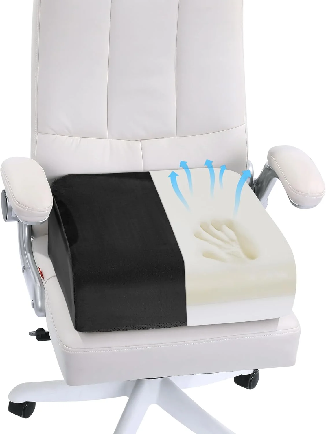 بالشتک صندلی بسیار ضخیم HOMBYS برای صندلی اداری، بالشتک صندلی خودرو فوم حافظه دار برای افزایش قد، بالشتک صندلی برای ویلچر سالمندان، بالشتک صندلی میز (مشکی، 45x35x15)