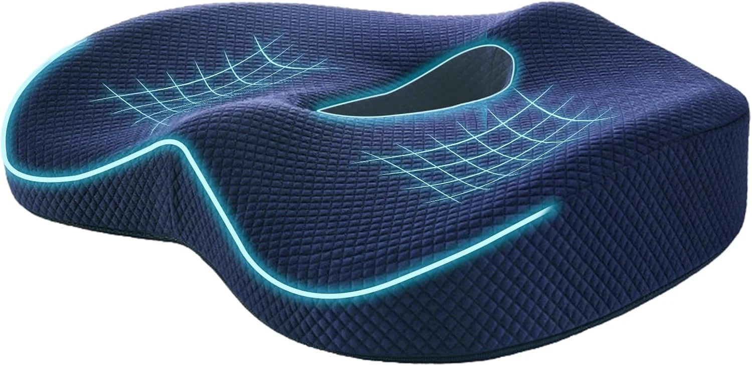 بالشتک صندلی مموری فوم، بالشتک اداری تنفسی ضد لغزش، تسکین درد، صندلی ارگونومیک دنبالچه، بالشتک صندلی خودرو برای تسکین درد دنبالچه، بالشتک صندلی اداری (آبی)