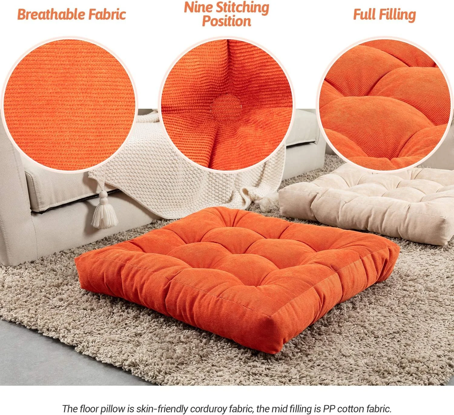 بالشتک زمینی HIGOGOGO (نارنجی، 55x55 سانتی متر)