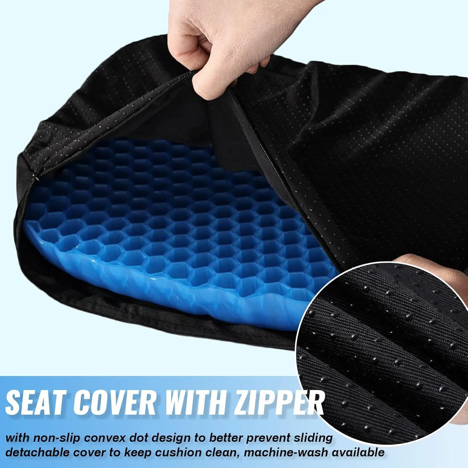 بالشتک ژله ای لانه زنبوری صندلی با روکش قابل جابجایی - پشتیبانی دنبالچه U شکل برای تسکین درد دنبالچه، پد کاهش فشار برای صندلی اداری و ماشین (راحتی ارگونومیک برای نشستن طولانی)