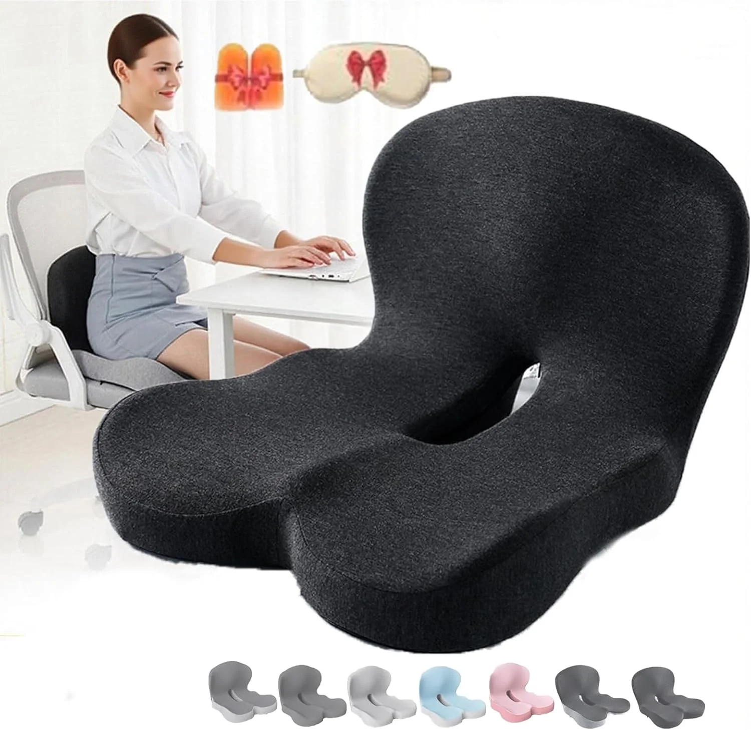 بالشتک پشتی و نشیمنگاه رینلی، بالشتک پشتی ولناکس، فوم حافظه دار یکپارچه L شکل، بالشتک نشیمنگاه ارگونومیک رینلی سوت، پد صندلی اداری، ضد لغزش، روکش قابل شستشو در ماشین لباسشویی (05)