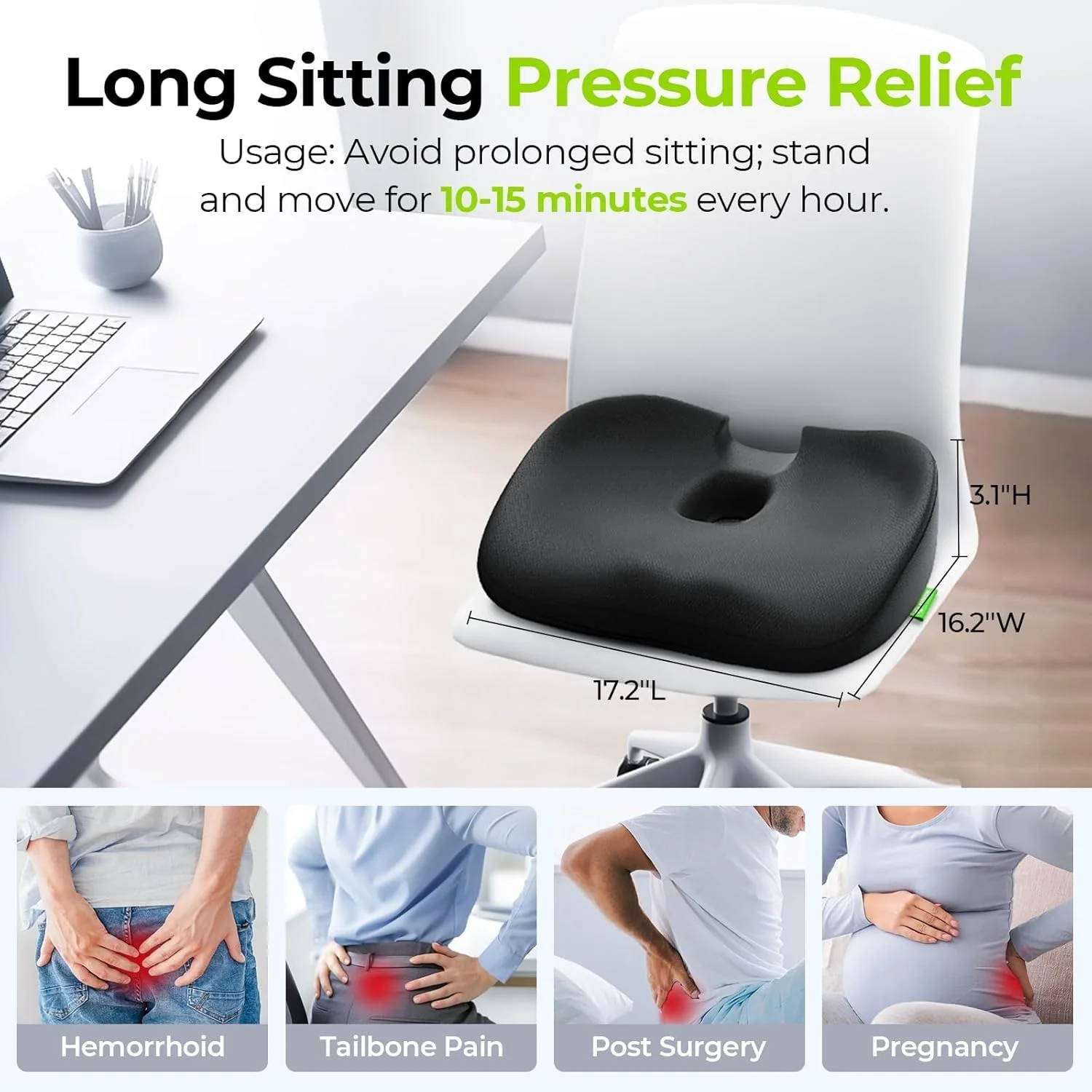 بالشتک دوناتی نوآورانه، بالشتک صندلی دوناتی ارتوپدی برای تسکین درد دنبالچه، سیاتیک، دوران بارداری پس از زایمان، تسکین نشستن بعد از عمل