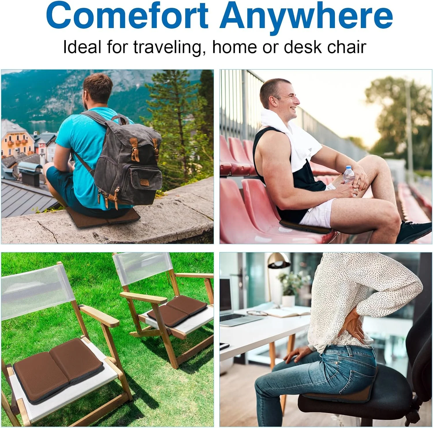 بالشتک صندلی ژله ای قابل حمل برای ماساژ و مسافرت، 42 × 30 سانتی متر، بالشتک صندلی ضخیم تاشو برای صندلی ماشین، صندلی اداری، ویلچر، مناسب برای باسن، دنبالچه، سیاتیک و زخم بستر