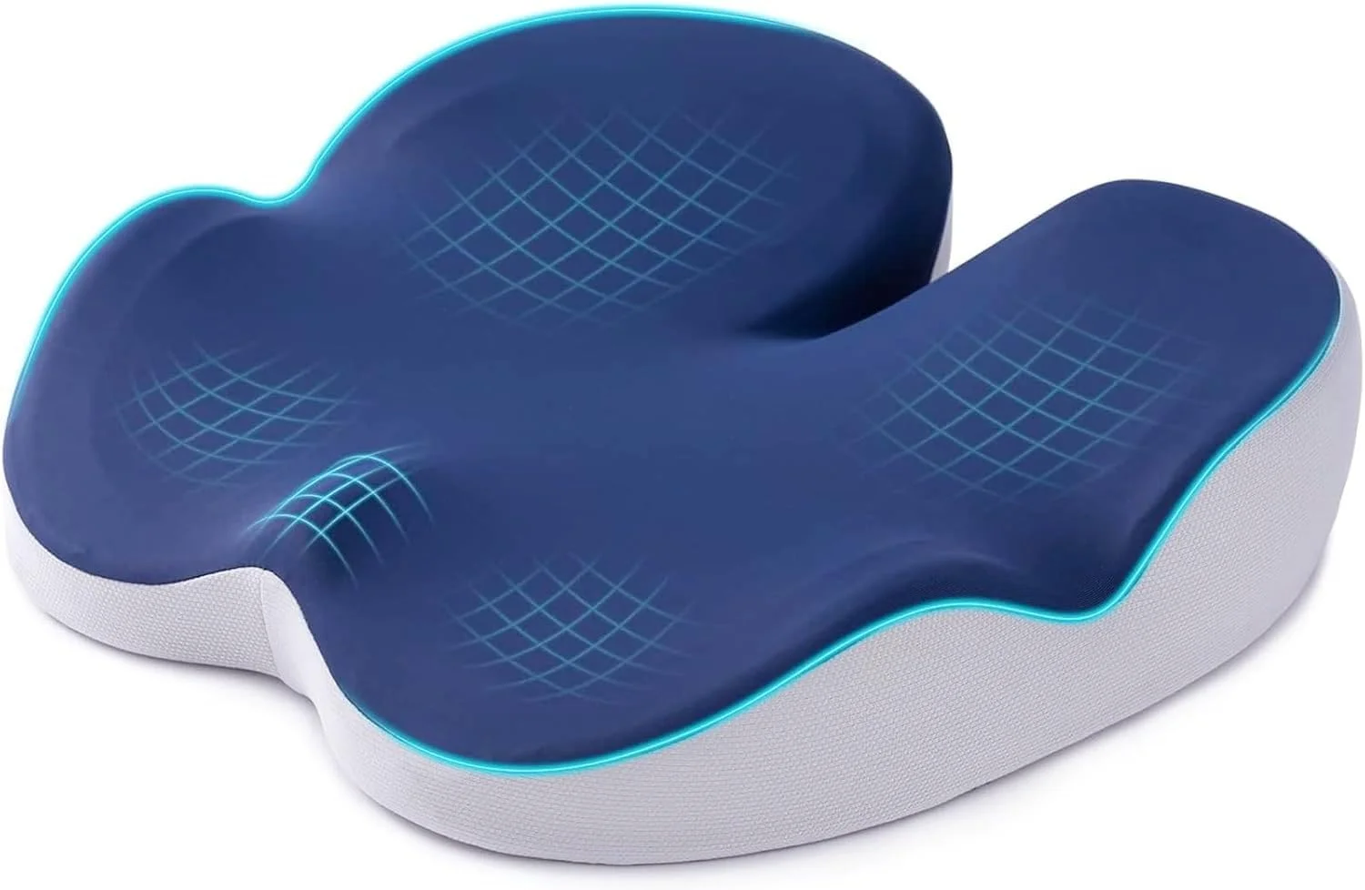 بالشتک صندلی مموری فوم برای تسکین درد دنبالچه، بالشتک صندلی ارتوپدی برای صندلی اداری، صندلی ماشین، هواپیما، بالشت ماساژ دنبالچه راحت برای نشستن طولانی مدت (آبی)
