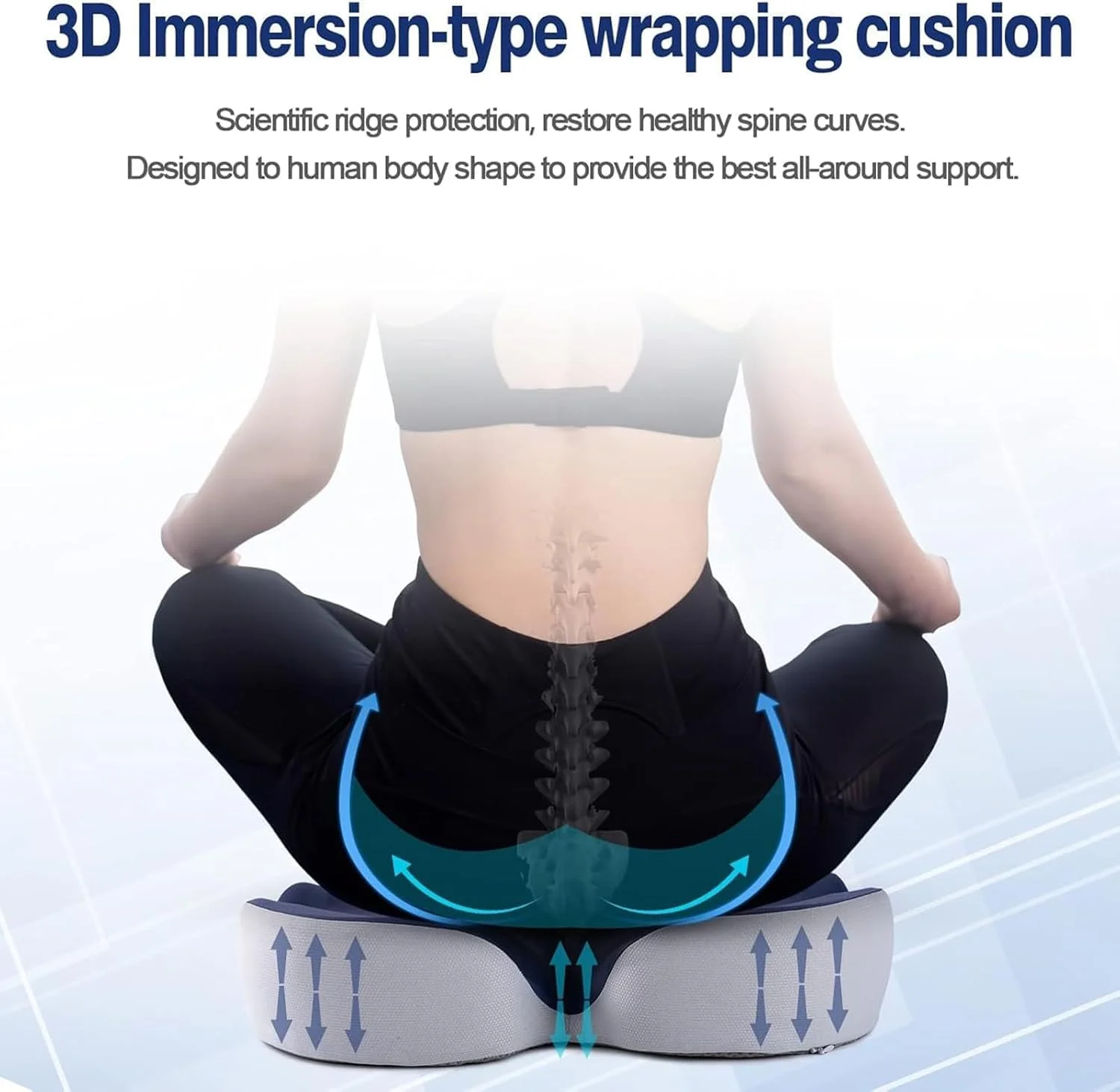 بالشتک صندلی مموری فوم برای تسکین درد دنبالچه، بالشتک صندلی ارتوپدی برای صندلی اداری، صندلی ماشین، هواپیما، بالشت ماساژ دنبالچه راحت برای نشستن طولانی مدت (آبی)