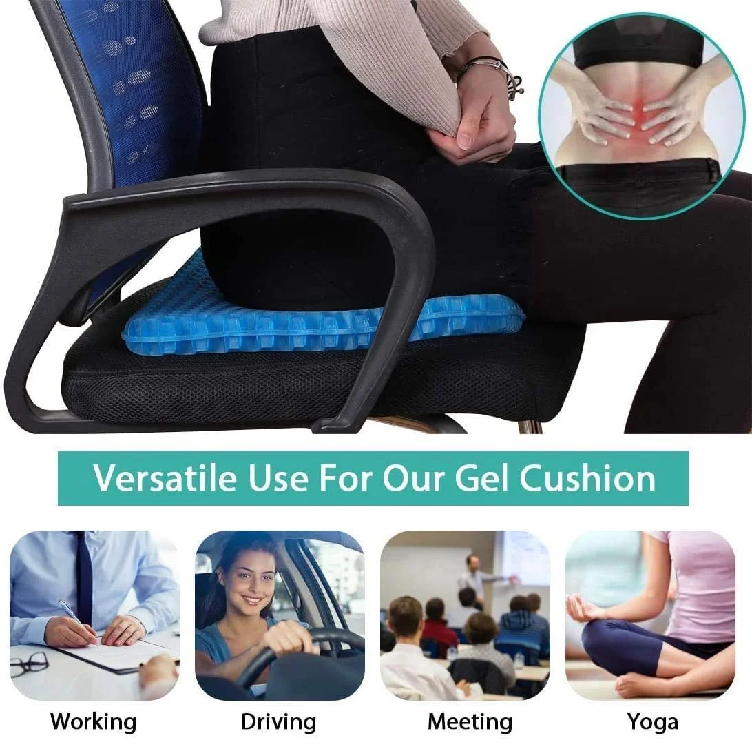 نشیمنگاه ژله ای ضخیم با روکش ضد لغزش - مناسب برای درد دنبالچه، کمر و سیاتیک، صندلی اداری، صندلی خودرو، طراحی لانه زنبوری، بادوام و قابل حمل