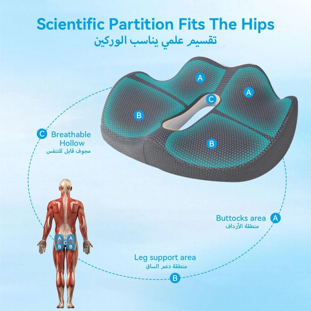 بالشتک صندلی JZS، بالشتک فوم حافظه دار فوق العاده بزرگ برای صندلی اداری، بالشتک ارگونومیک دونات برای تسکین فشار سیاتیک و درد دنبالچه و فرم دهی باسن (ست بالشتک مشکی (51x41x11cm)