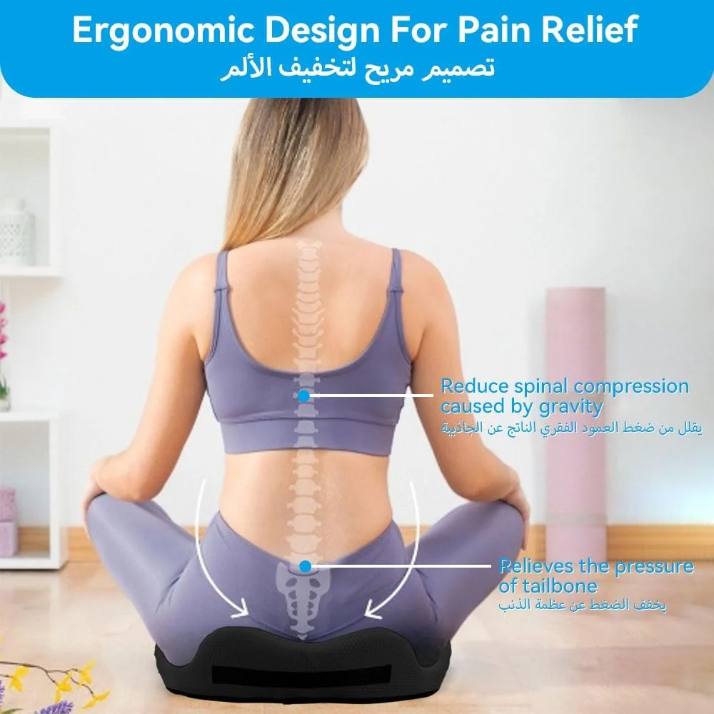 بالشتک صندلی JZS، بالشتک فوم حافظه دار فوق العاده بزرگ برای صندلی اداری، بالشتک ارگونومیک دونات برای تسکین فشار سیاتیک و درد دنبالچه و فرم دهی باسن (ست بالشتک مشکی (51x41x11cm)