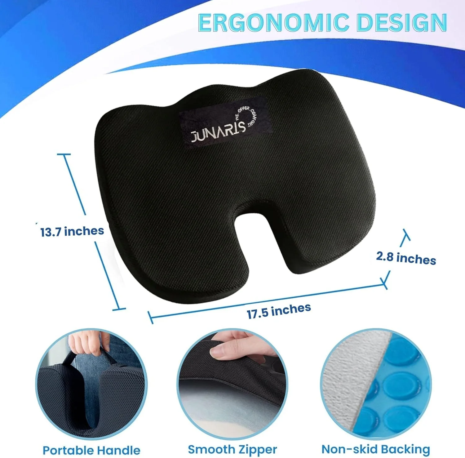 بالشتک صندلی ژلی تقویت شده - بالشتک استخوانی دنبالچه فوم حافظه دار و ژل ارتوپدی ضد لغزش برای درد دنبالچه - بالشتک صندلی ماشین اداری - تسکین درد سیاتیک و کمر (مشکی)