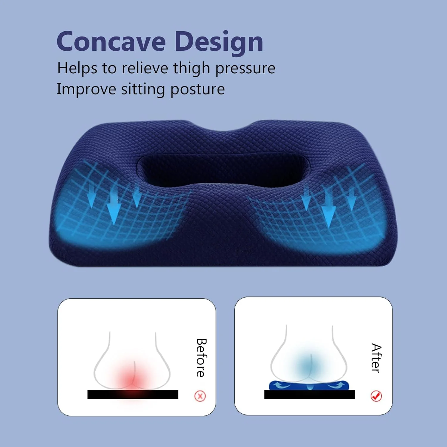 کوسن صندلی فوم حافظه‌دار KASTWAVE، کوسن دوناتی صندلی با طراحی ارگونومیک ارتوپدی، کوسن دنبالچه برای تسکین درد دنبالچه، بواسیر، ماشین، صندلی اداری، ویلچر (آبی)