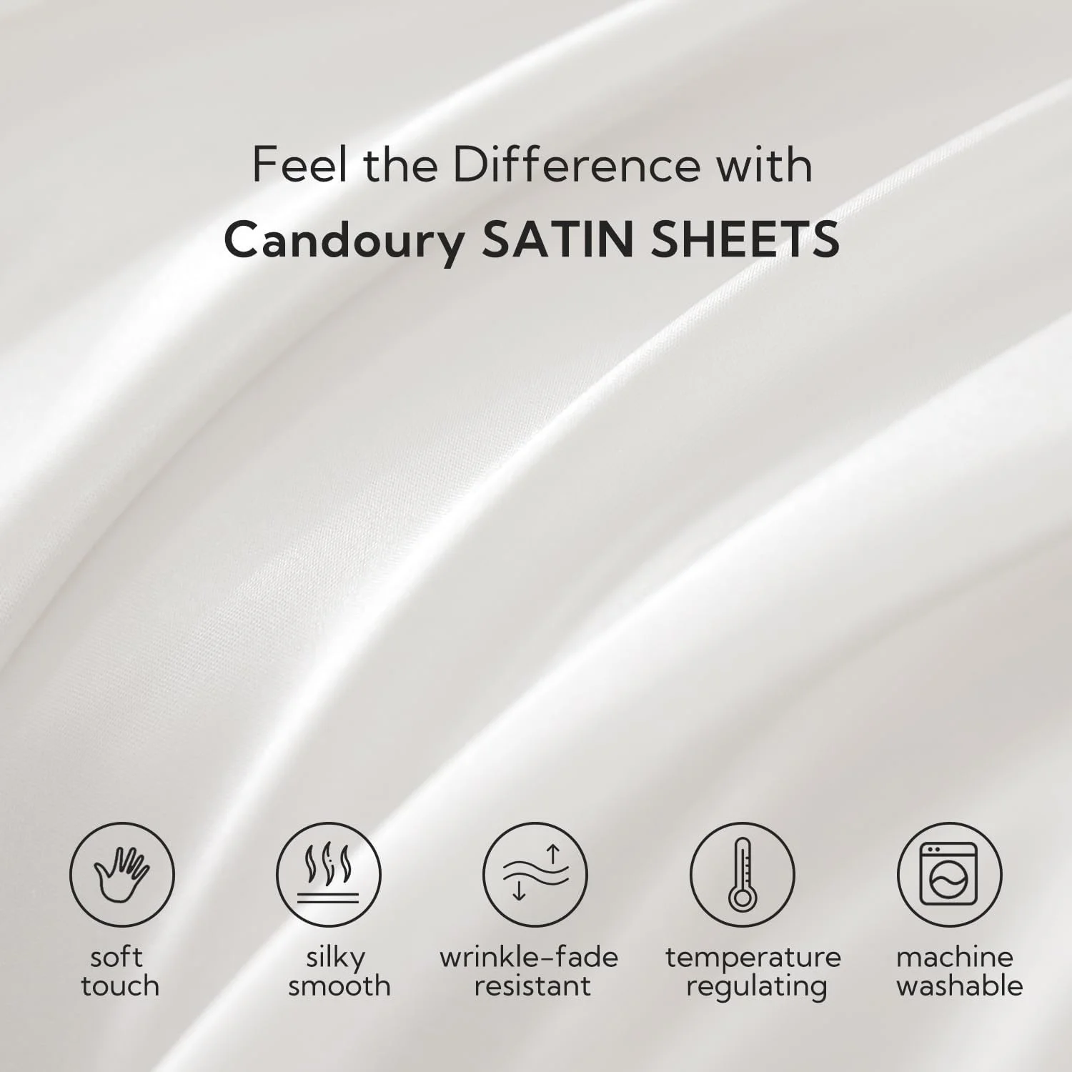 ست ملحفه ساتن Candoury مناسب تخت کویین، 4 تکه، روبالشتی نرم و بادوام، ملحفه رو و ملحفه کش‌دار، ست ملحفه ساتن ابریشمی لوکس هتلی (کویین، عاجی)