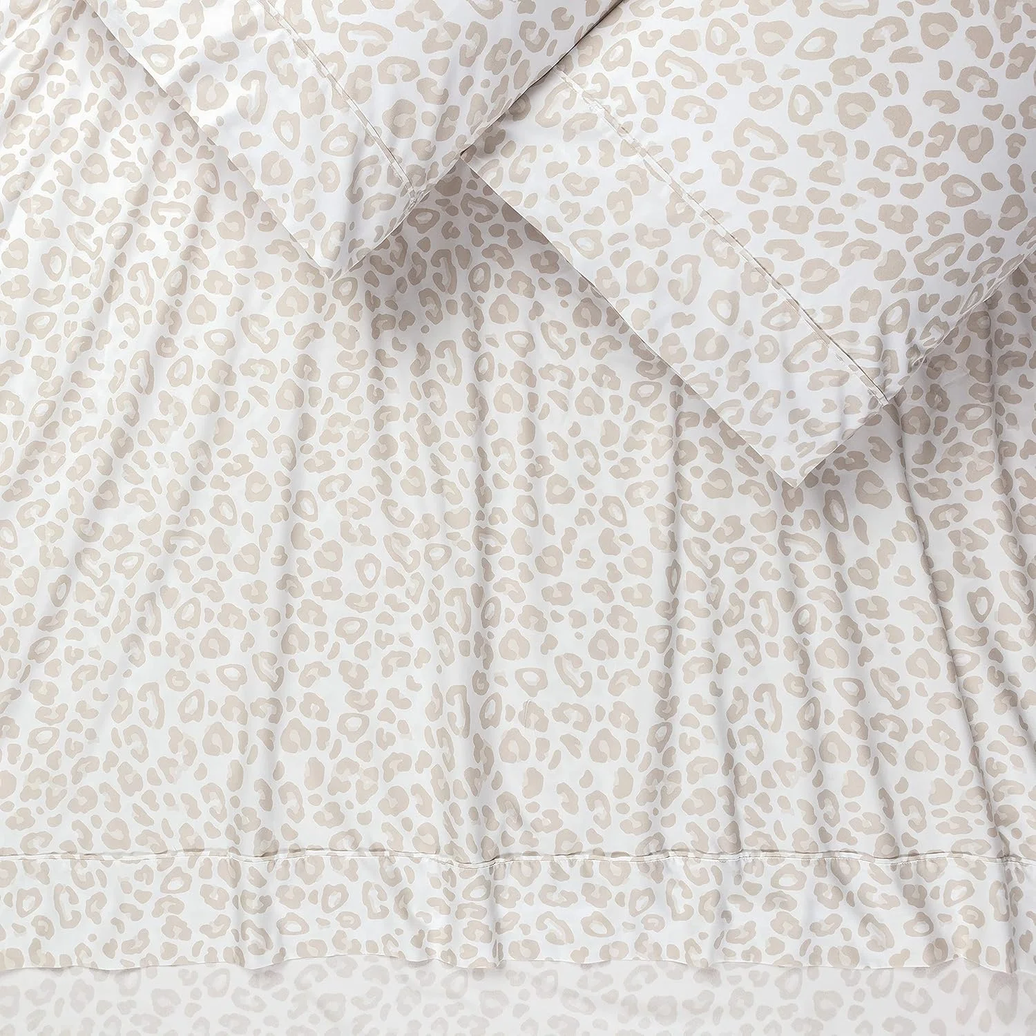 ست ملحفه طرح پلنگی چاناسیا، 4 تکه - 1 ملحفه تخت، 1 ملحفه کش دار، 2 روبالشتی - ملحفه های میکروفایبر فوق العاده نرم و لوکس - بژ