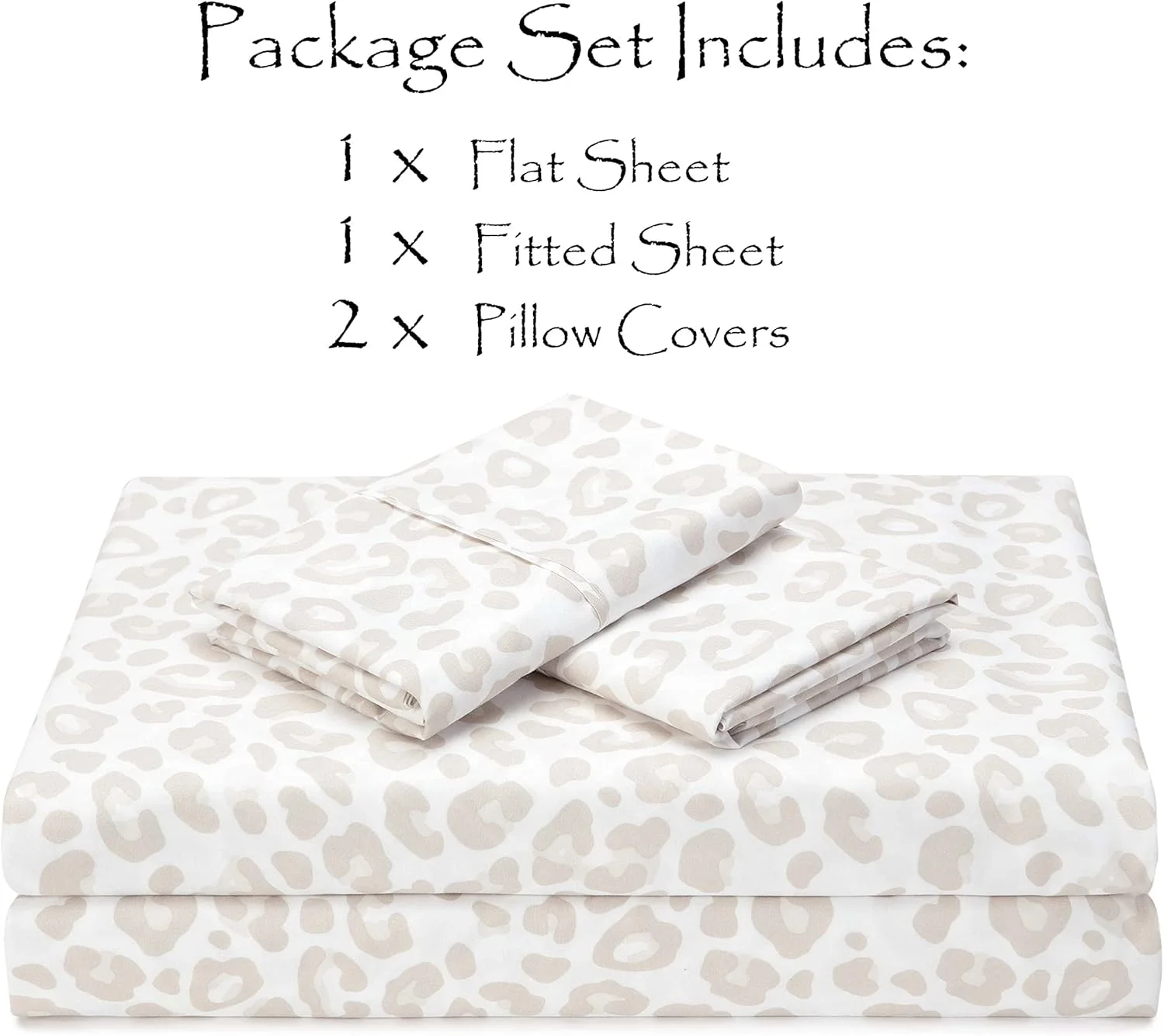 ست ملحفه طرح پلنگی چاناسیا، 4 تکه - 1 ملحفه تخت، 1 ملحفه کش دار، 2 روبالشتی - ملحفه های میکروفایبر فوق العاده نرم و لوکس - بژ