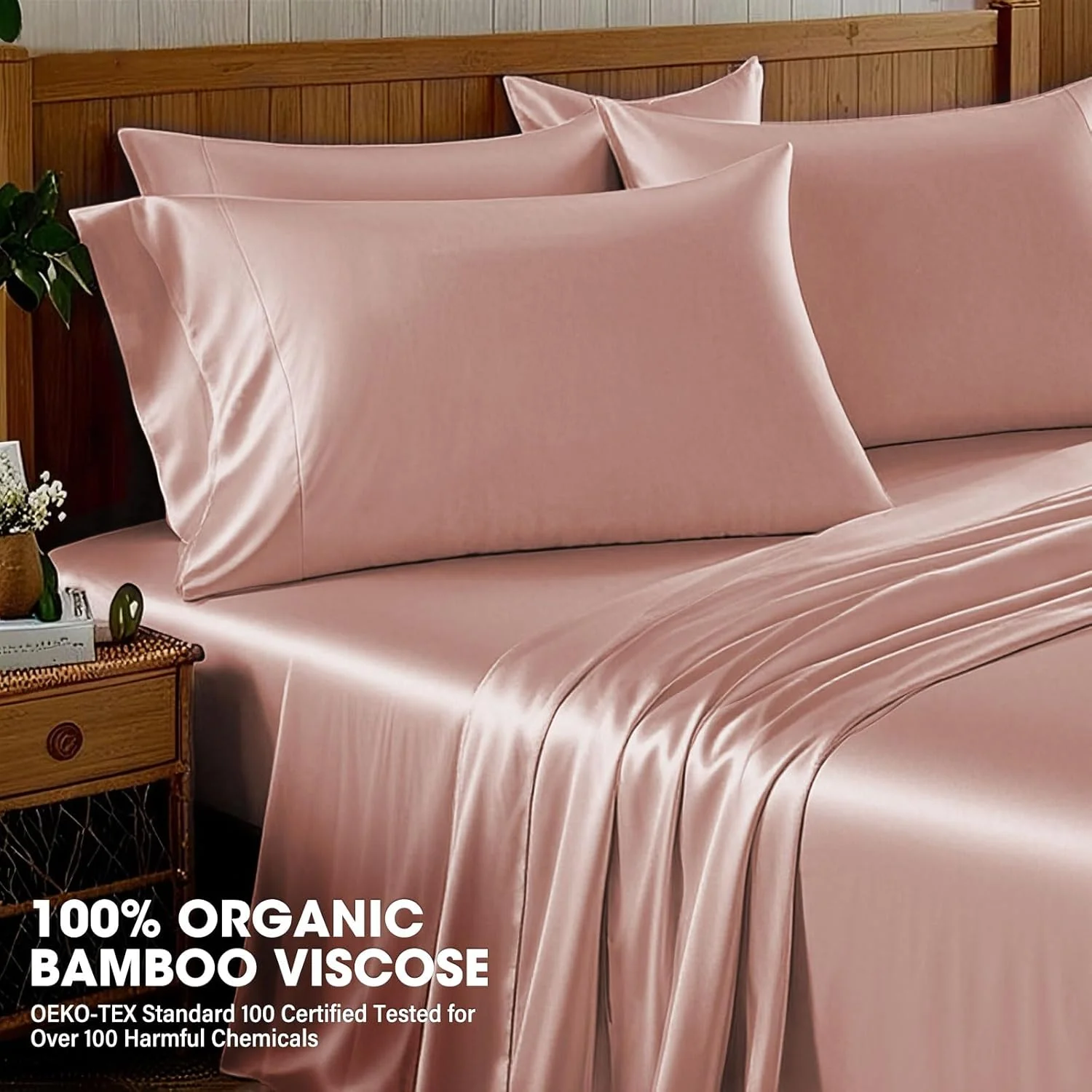 ملحفه ClevaHome مناسب تخت دو نفره، 100% ریون تهیه شده از بامبو، فوق العاده نرم، خنک کننده، دوخت دوبل، جیب های عمیق 16 اینچی (دو نفره، صورتی)